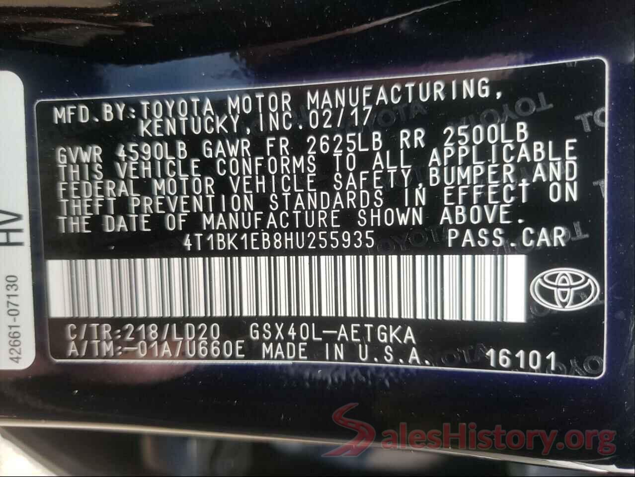 4T1BK1EB8HU255935 2017 TOYOTA AVALON