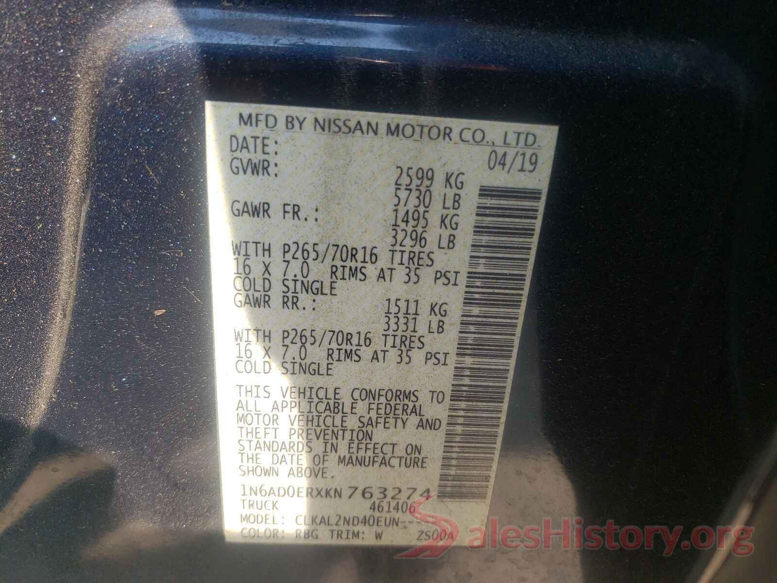 1N6AD0ERXKN763274 2019 NISSAN FRONTIER