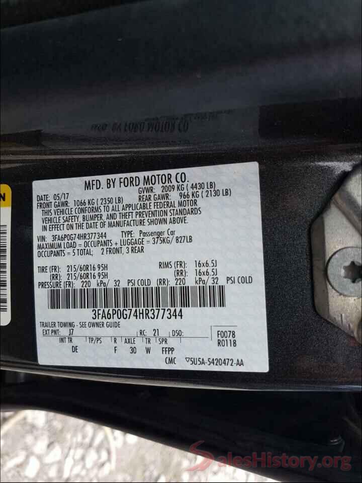 3FA6P0G74HR377344 2017 FORD FUSION