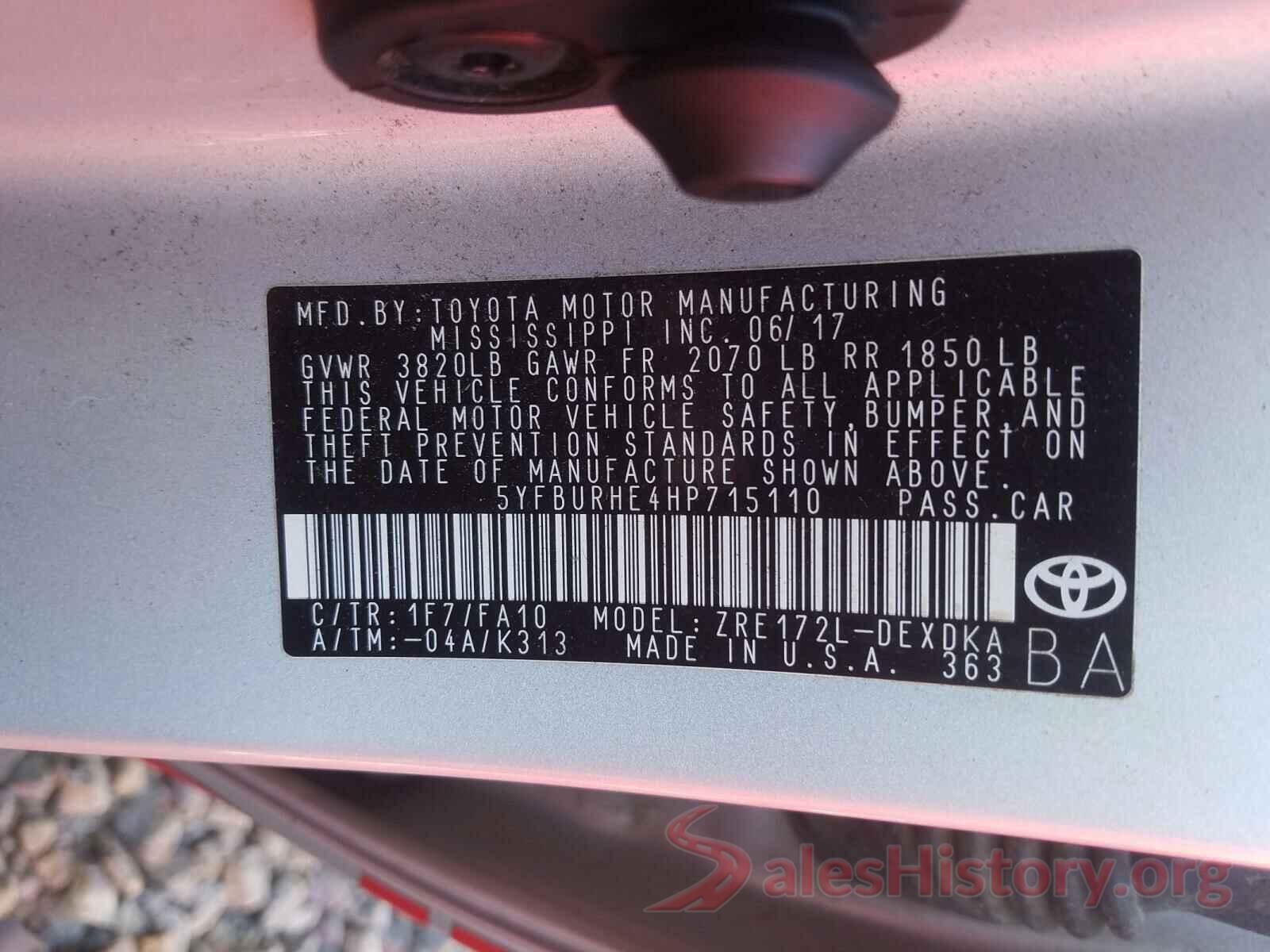 5YFBURHE4HP715110 2017 TOYOTA COROLLA