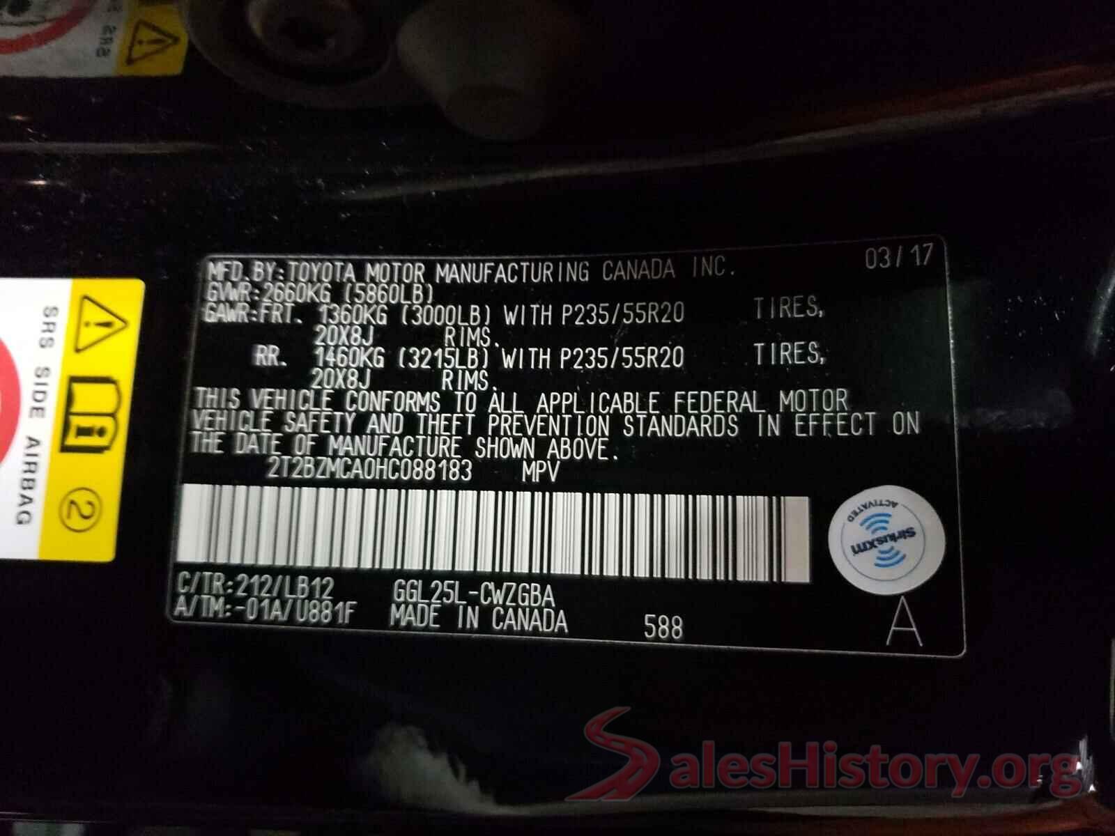 2T2BZMCA0HC088183 2017 LEXUS RX350