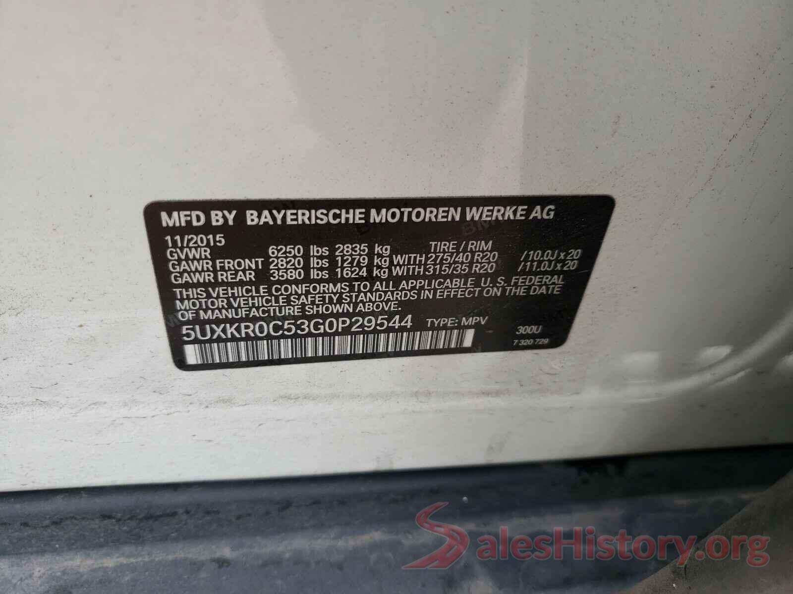 5UXKR0C53G0P29544 2016 BMW X5