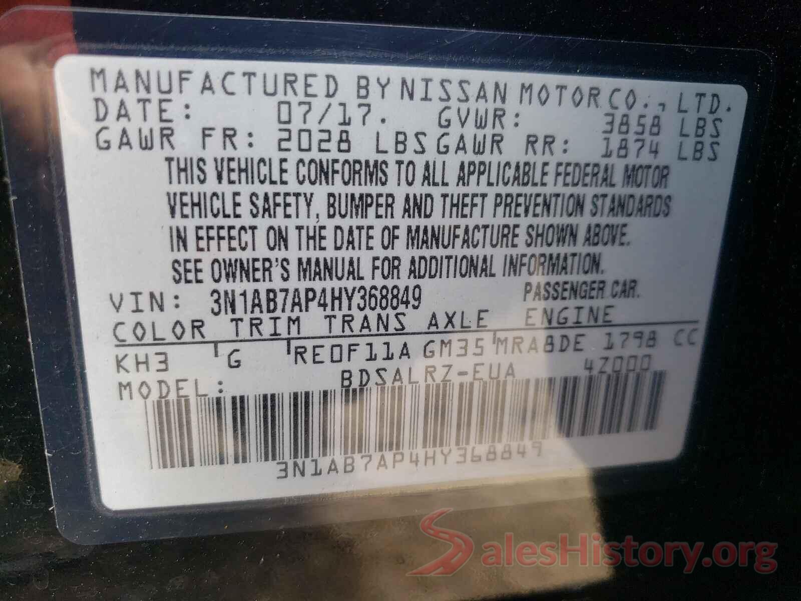 3N1AB7AP4HY368849 2017 NISSAN SENTRA