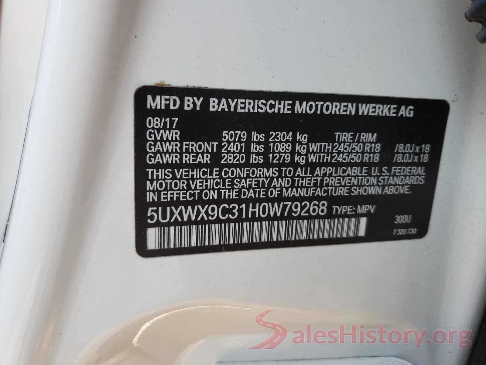 5UXWX9C31H0W79268 2017 BMW X3