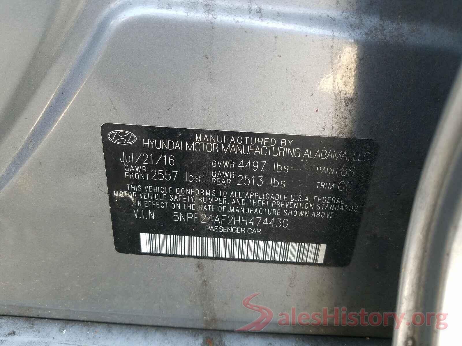 5NPE24AF2HH474430 2017 HYUNDAI SONATA