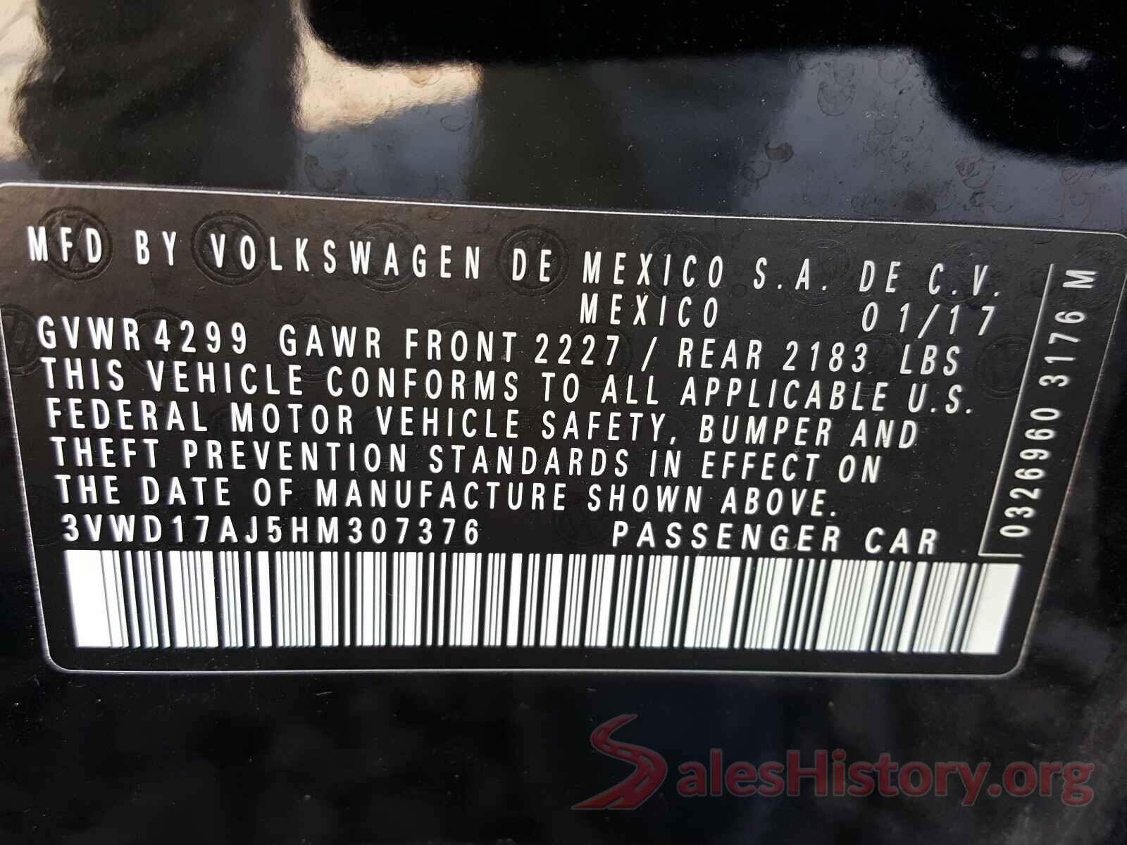 3VWD17AJ5HM307376 2017 VOLKSWAGEN JETTA