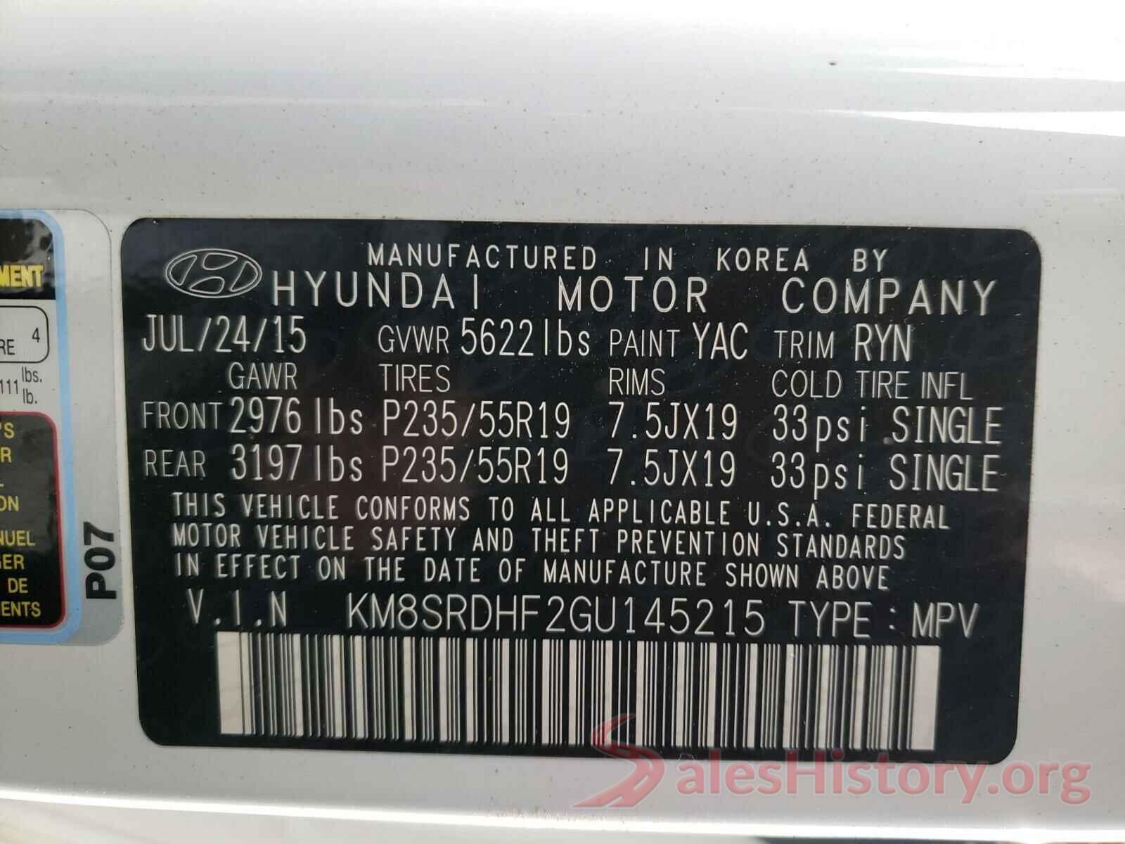 KM8SRDHF2GU145215 2016 HYUNDAI SANTA FE