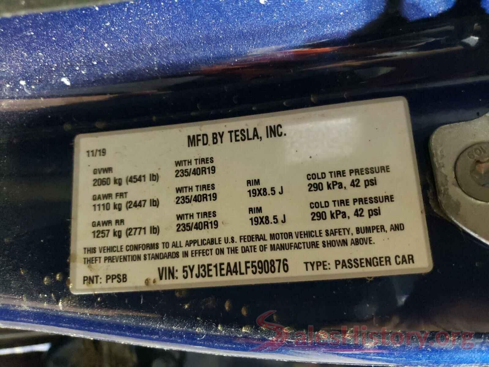 5YJ3E1EA4LF590876 2020 TESLA MODEL 3