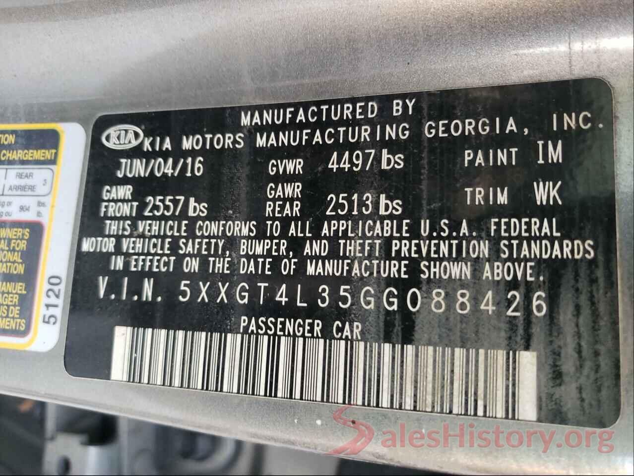 5XXGT4L35GG088426 2016 KIA OPTIMA