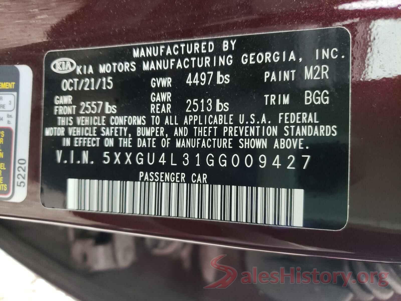 5XXGU4L31GG009427 2016 KIA OPTIMA