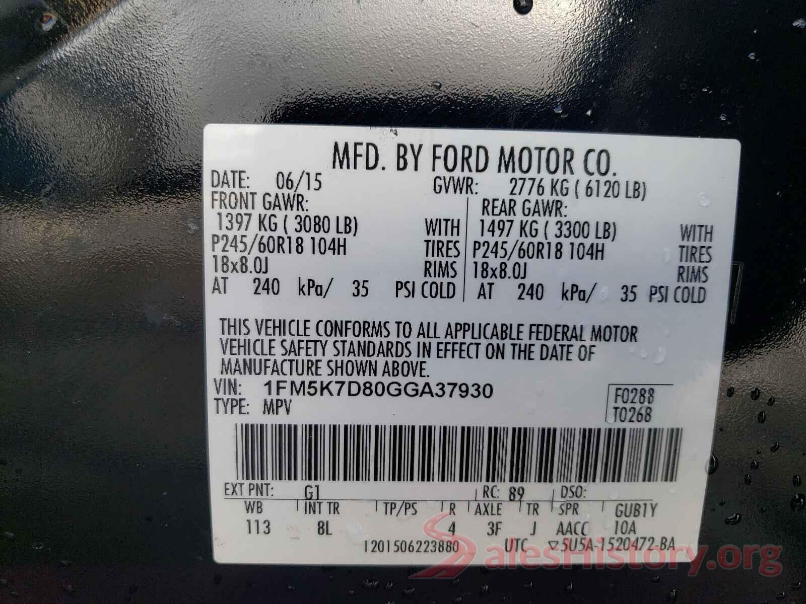 1FM5K7D80GGA37930 2016 FORD EXPLORER