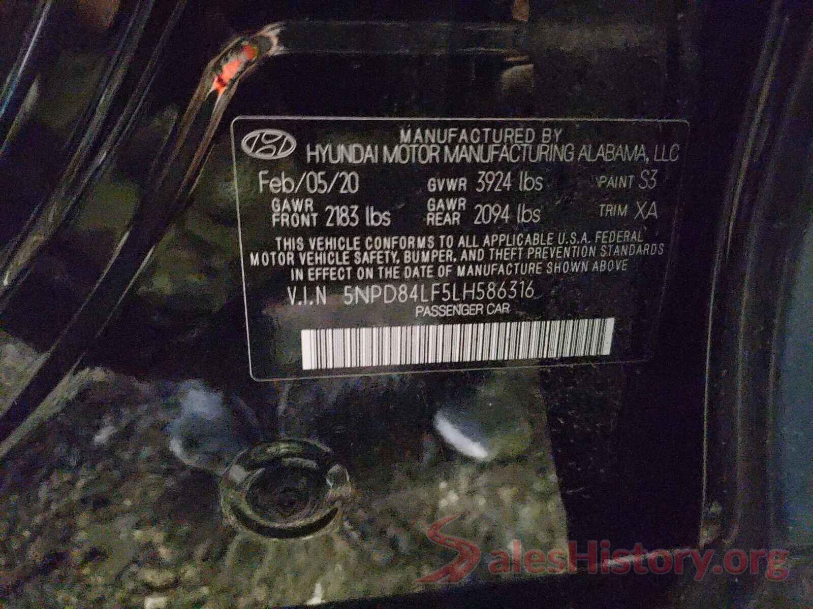 5NPD84LF5LH586316 2020 HYUNDAI ELANTRA