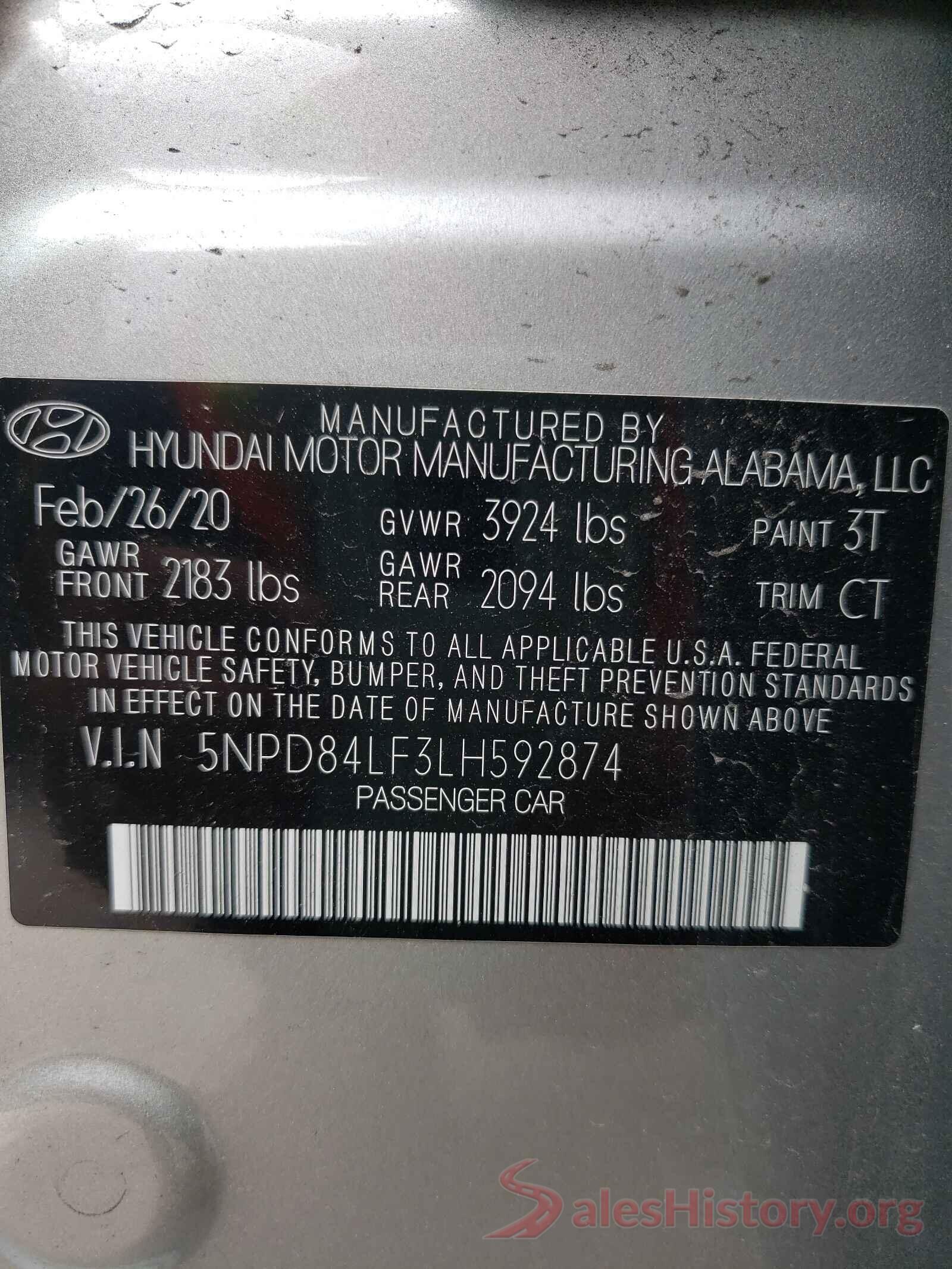 5NPD84LF3LH592874 2020 HYUNDAI ELANTRA