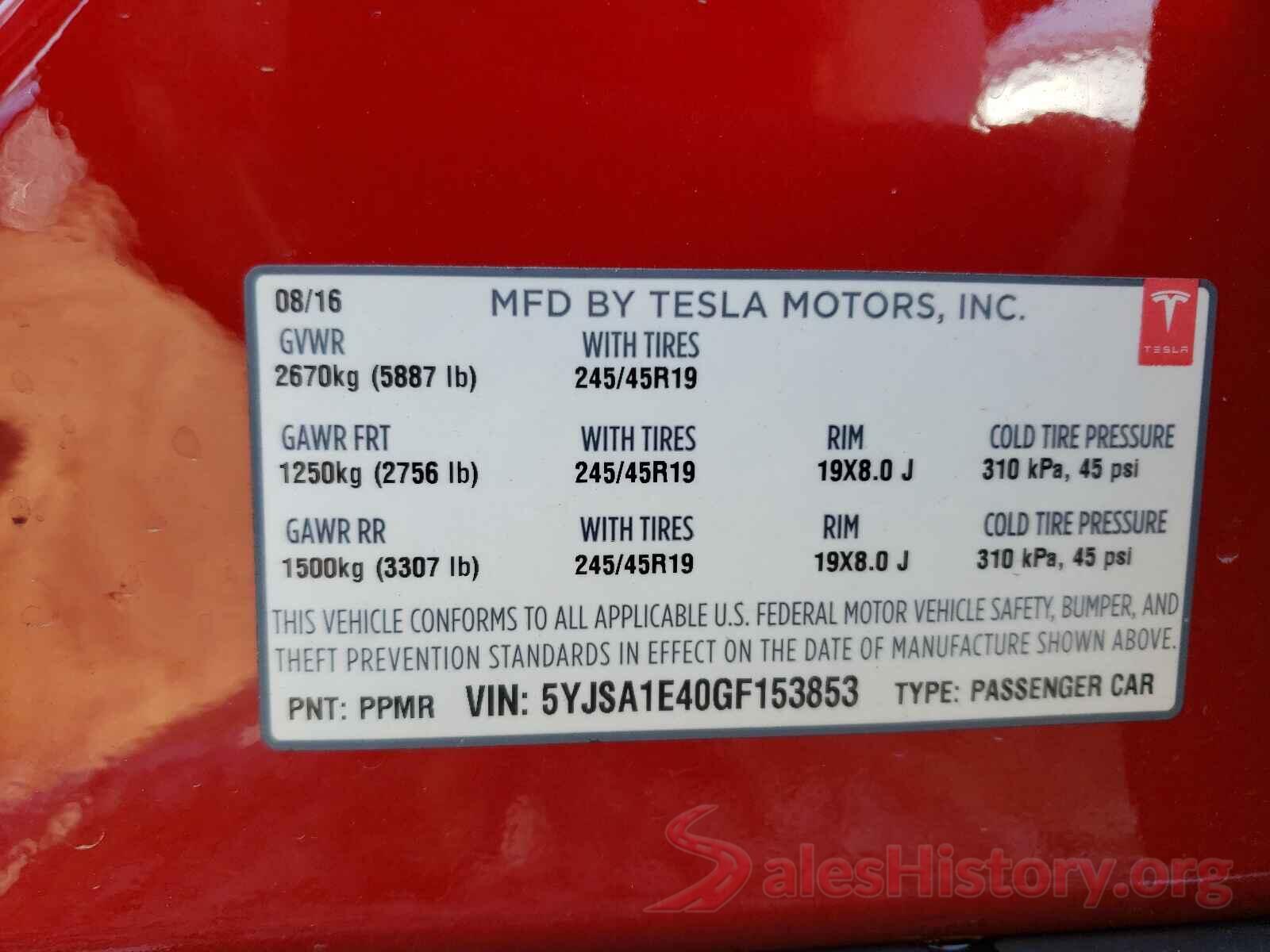 5YJSA1E40GF153853 2016 TESLA MODEL S