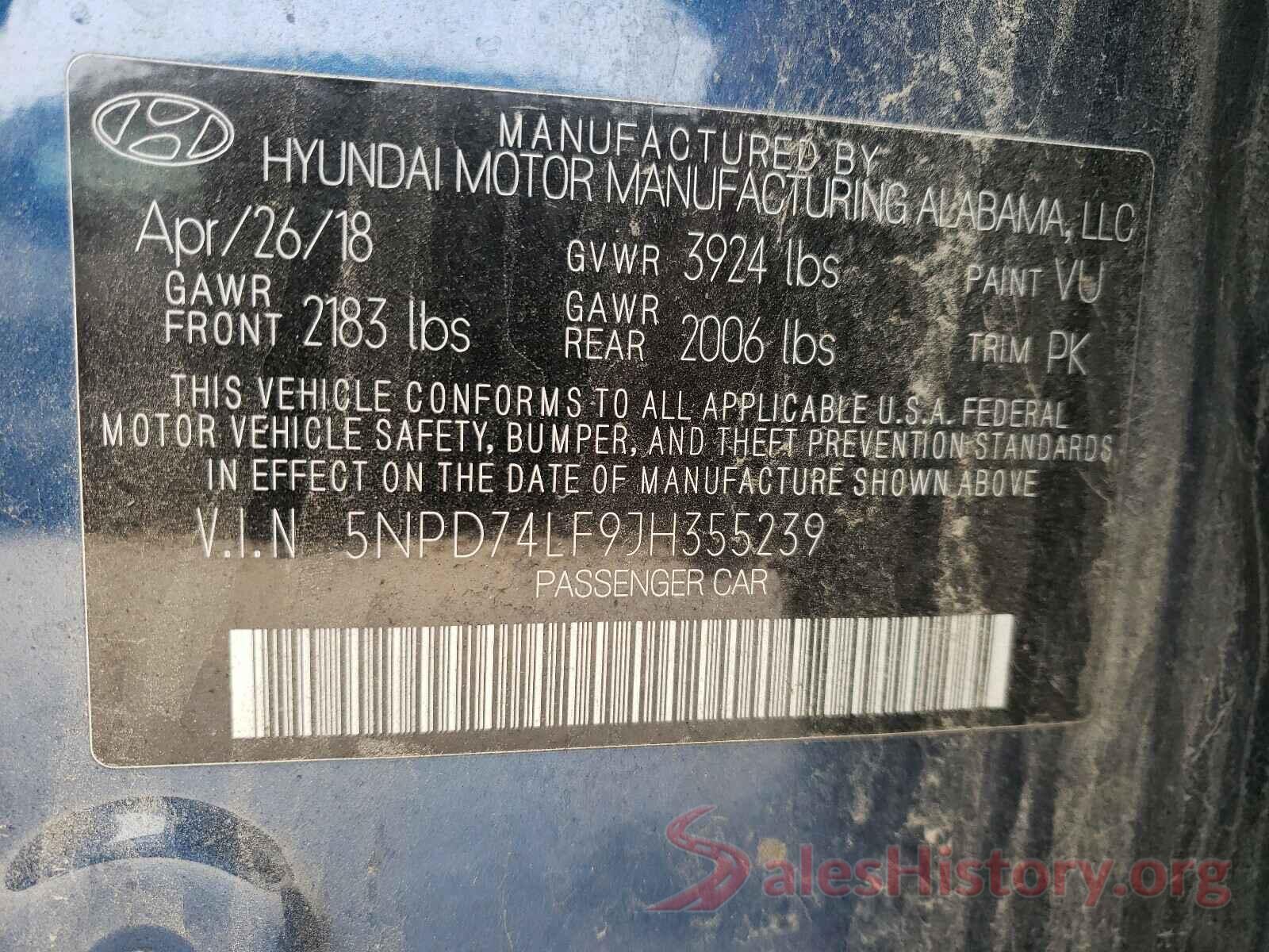 5NPD74LF9JH355239 2018 HYUNDAI ELANTRA