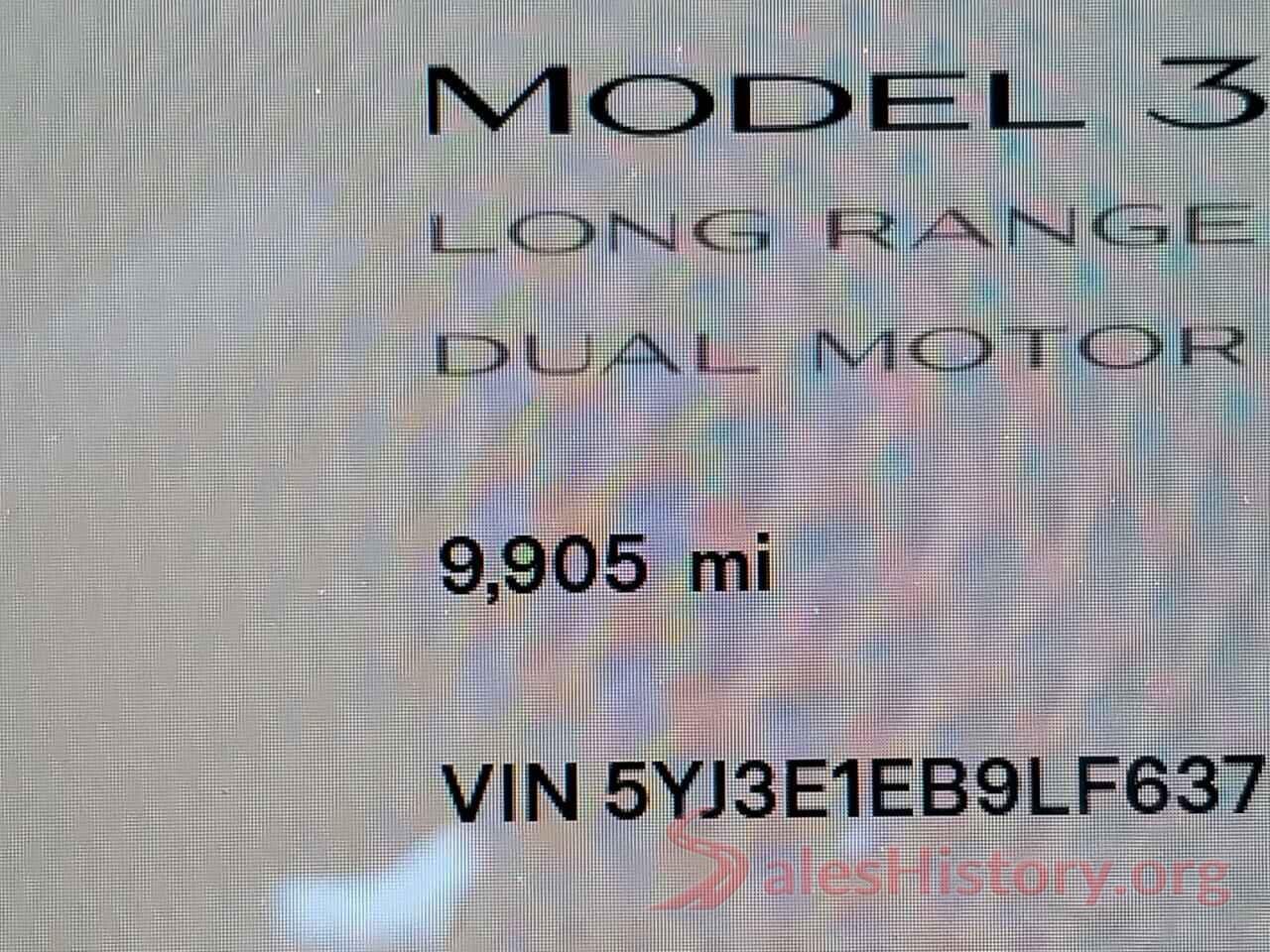 5YJ3E1EB9LF637005 2020 TESLA MODEL 3