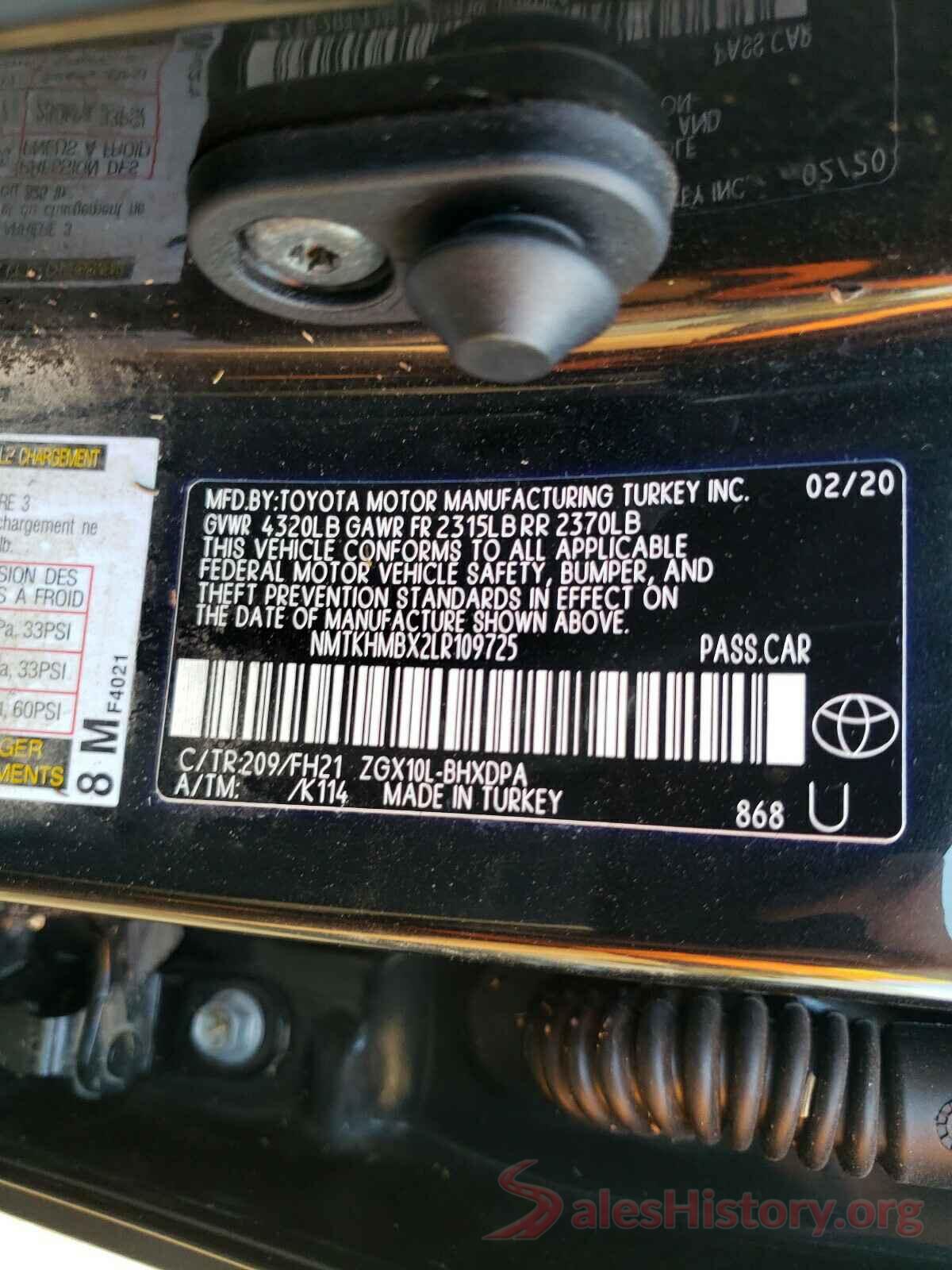 NMTKHMBX2LR109725 2020 TOYOTA C-HR