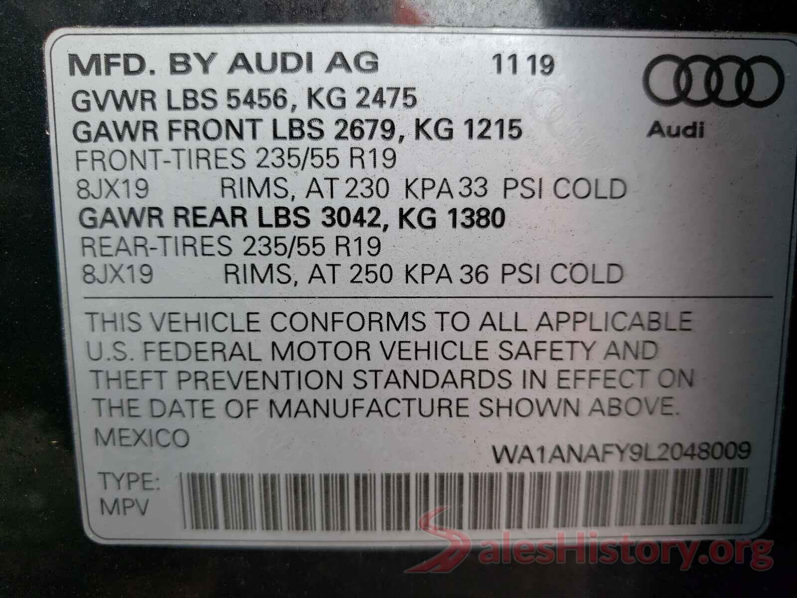 WA1ANAFY9L2048009 2020 AUDI Q5