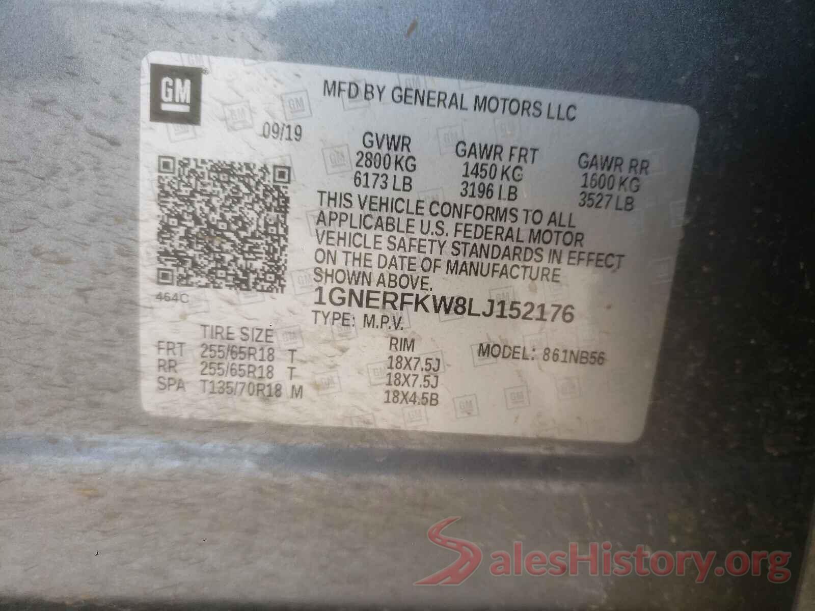 1GNERFKW8LJ152176 2020 CHEVROLET TRAVERSE