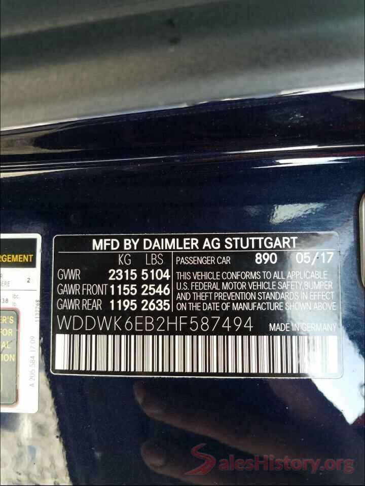 WDDWK6EB2HF587494 2017 MERCEDES-BENZ C CLASS