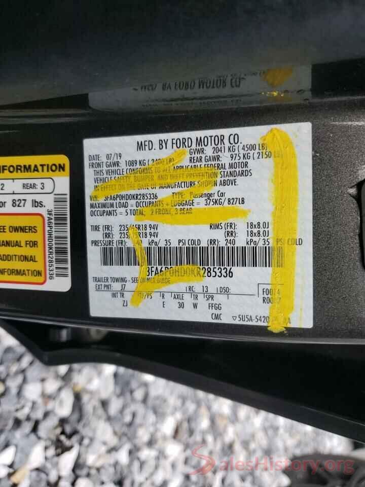 3FA6P0HD0KR285336 2019 FORD FUSION