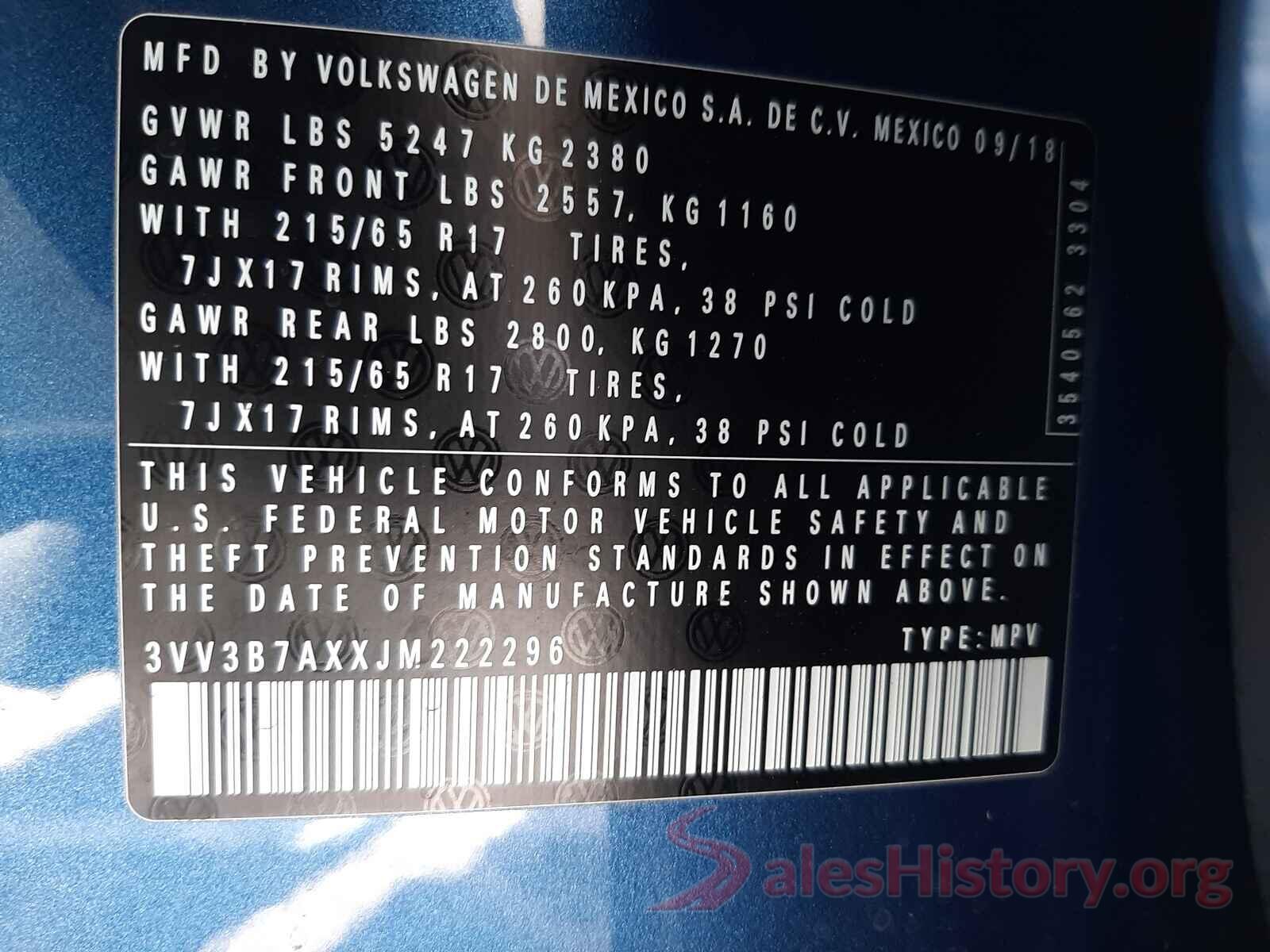 3VV3B7AXXJM222296 2018 VOLKSWAGEN TIGUAN