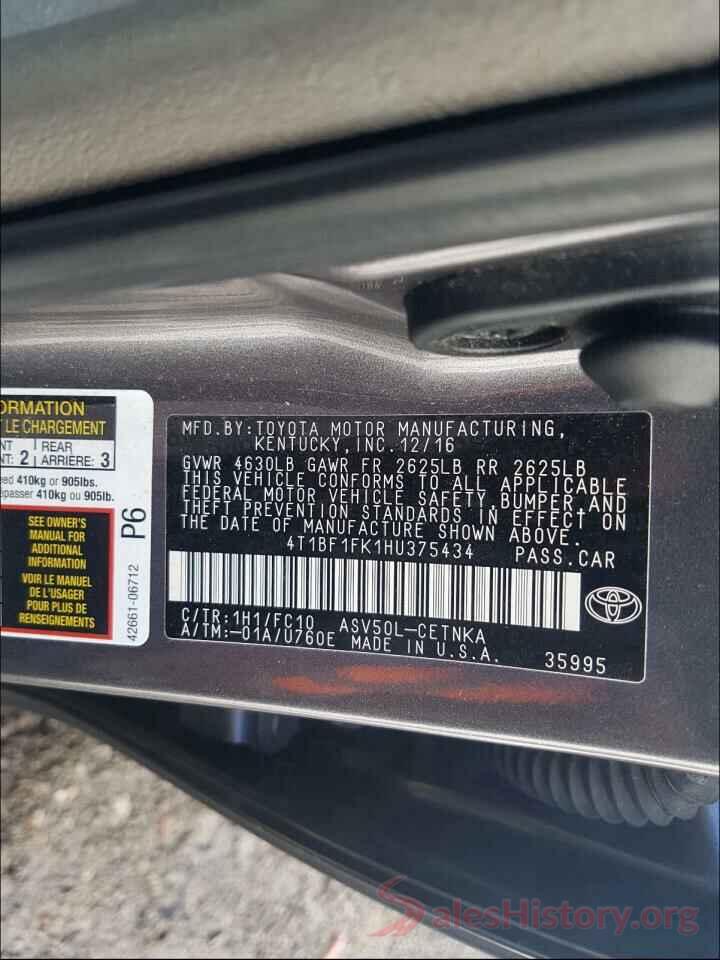 4T1BF1FK1HU375434 2017 TOYOTA CAMRY