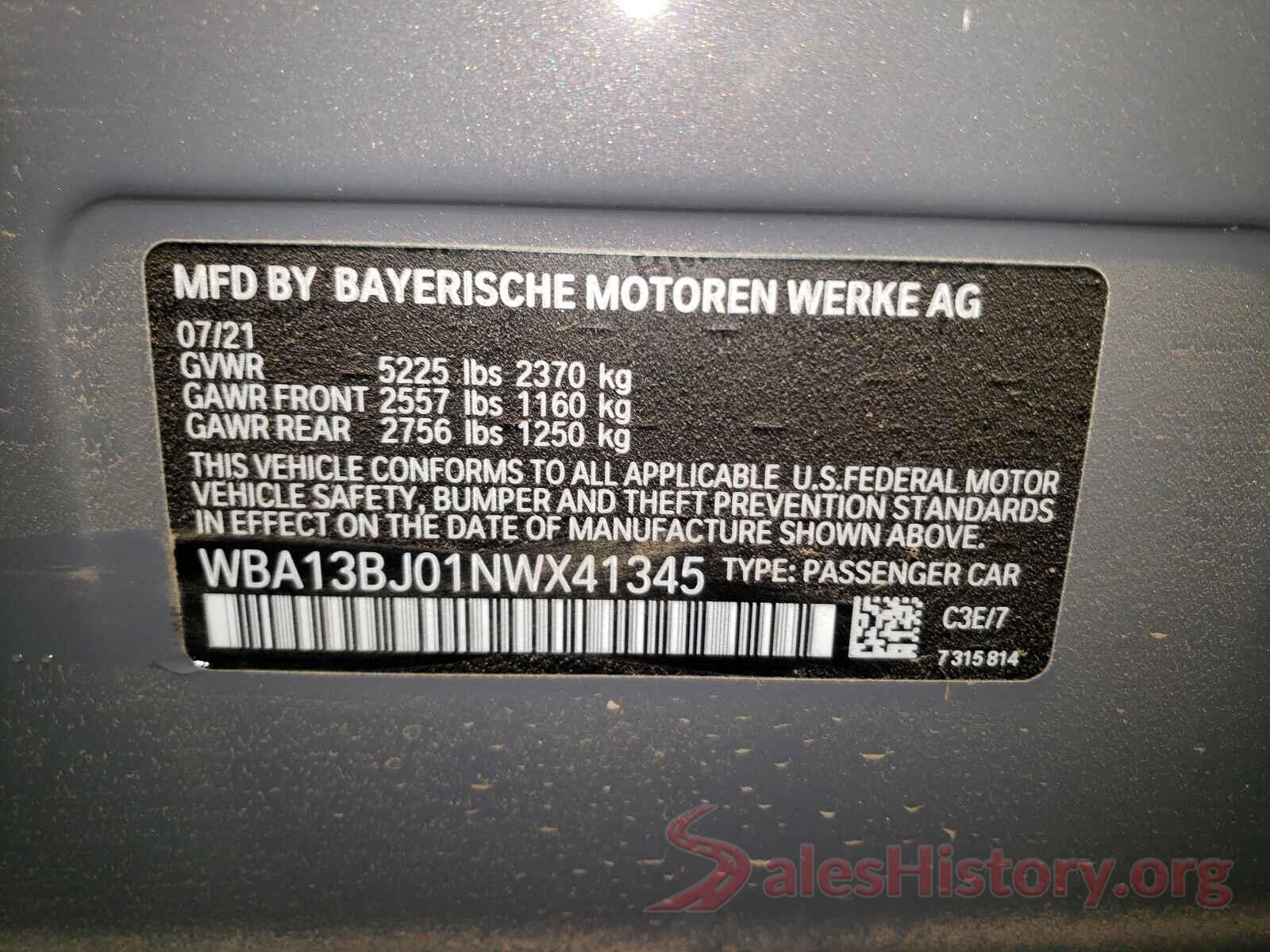 WBA13BJ01NWX41345 2022 BMW 5 SERIES