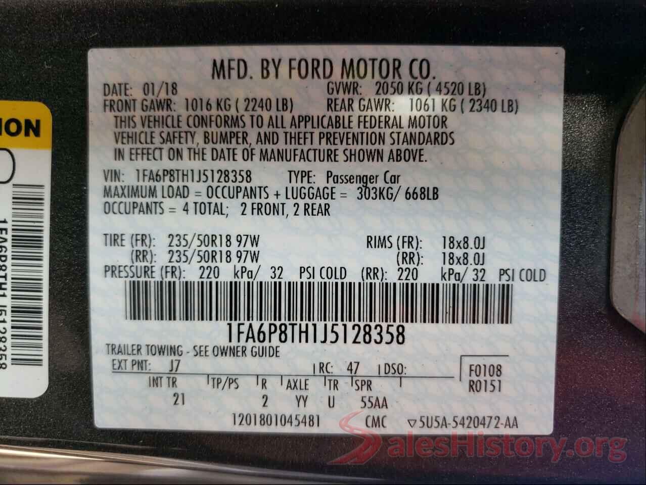 1FA6P8TH1J5128358 2018 FORD MUSTANG