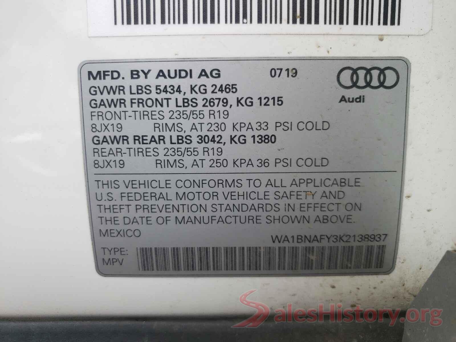 WA1BNAFY3K2138937 2019 AUDI Q5