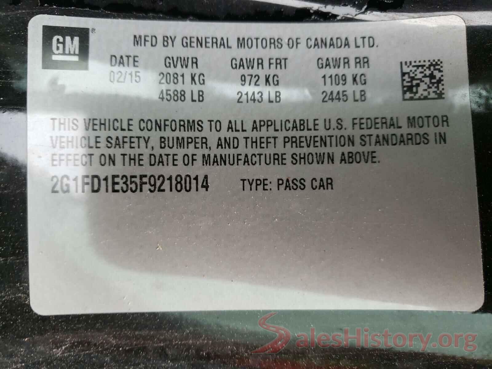 2G1FD1E35F9218014 2015 CHEVROLET CAMARO