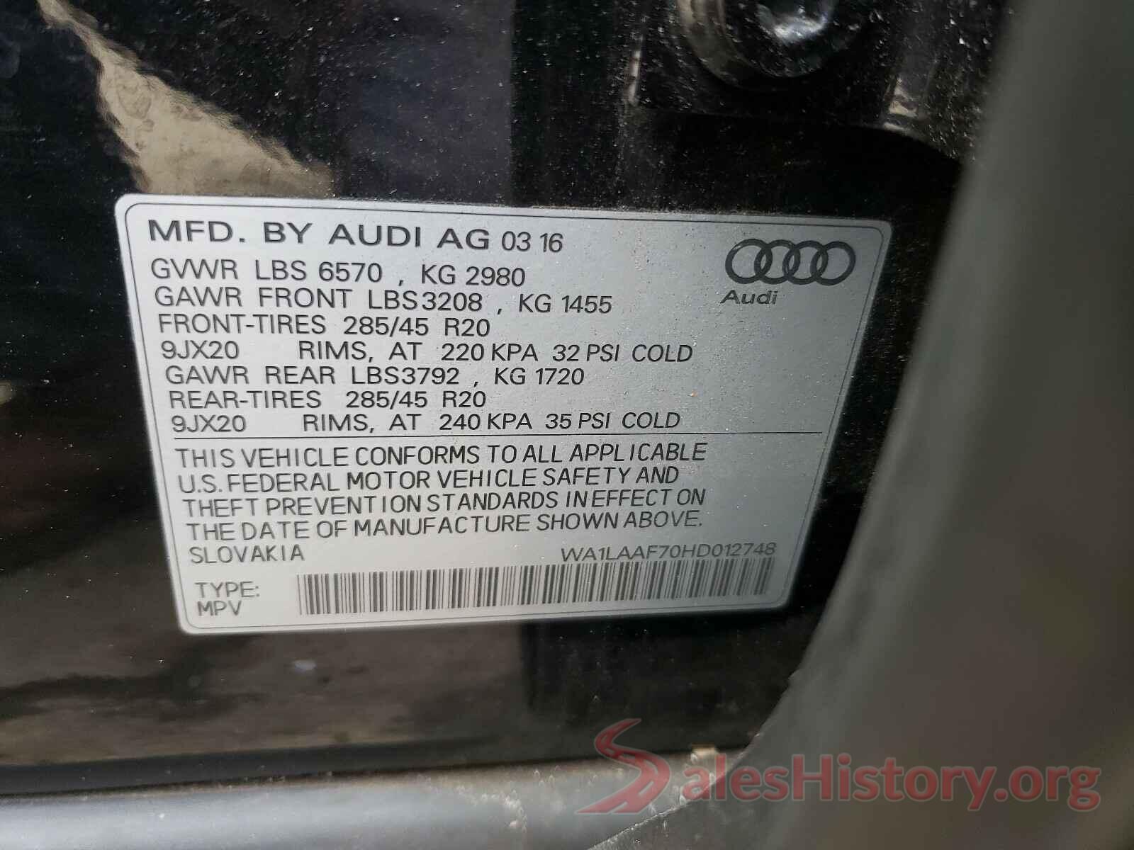 WA1LAAF70HD012748 2017 AUDI Q7