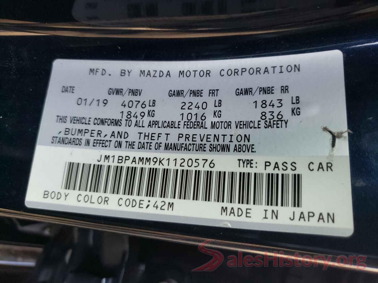 JM1BPAMM9K1120576 2019 MAZDA 3