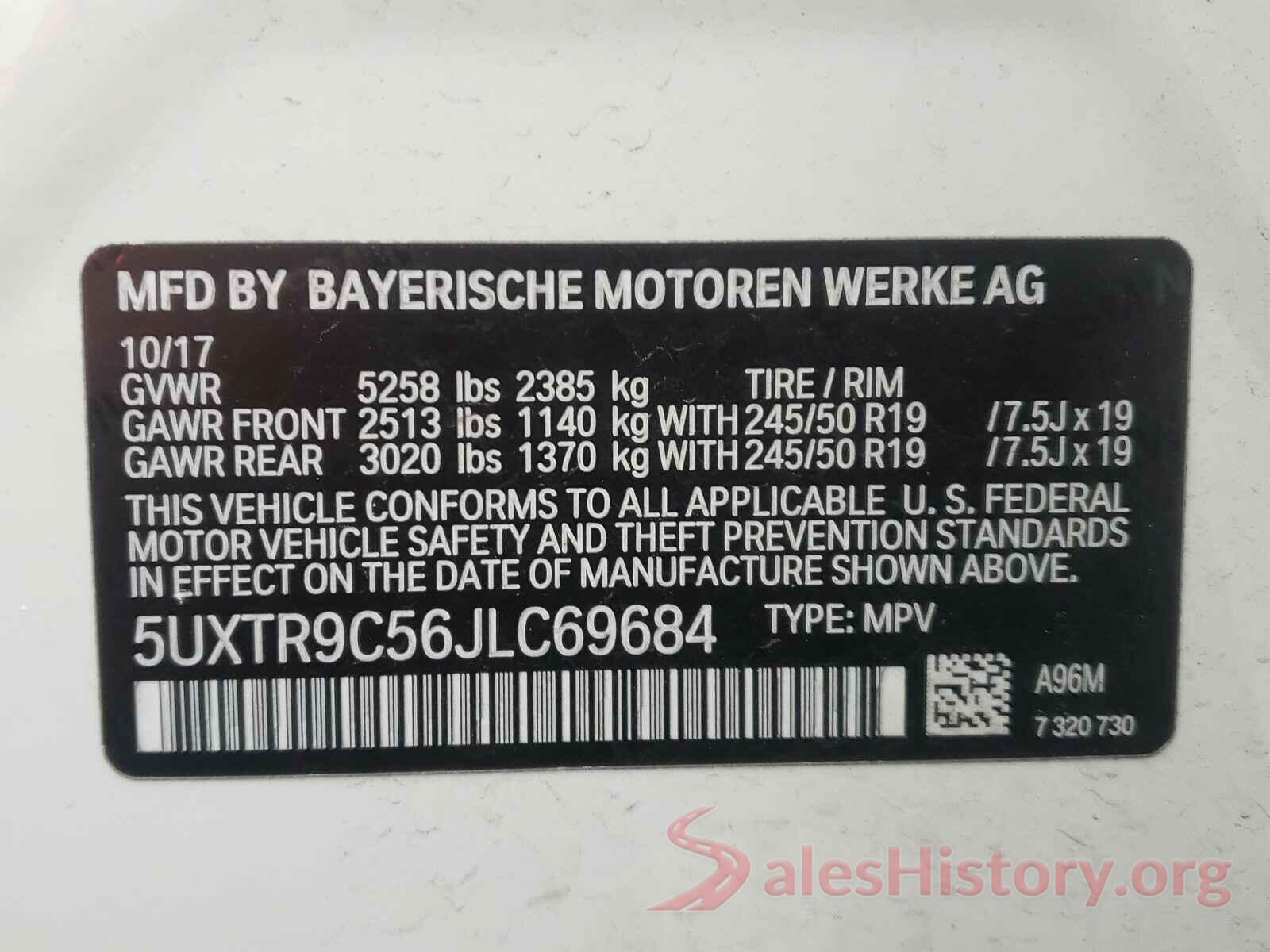 5UXTR9C56JLC69684 2018 BMW X3