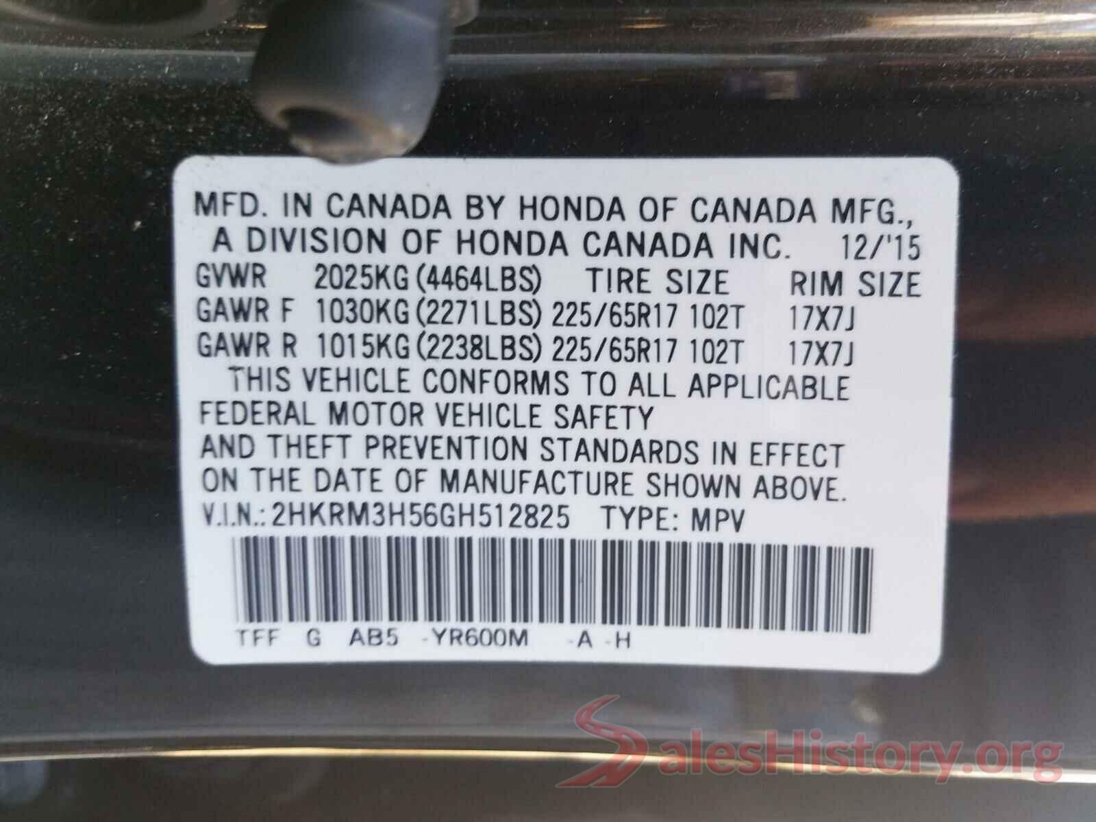 2HKRM3H56GH512825 2016 HONDA CRV