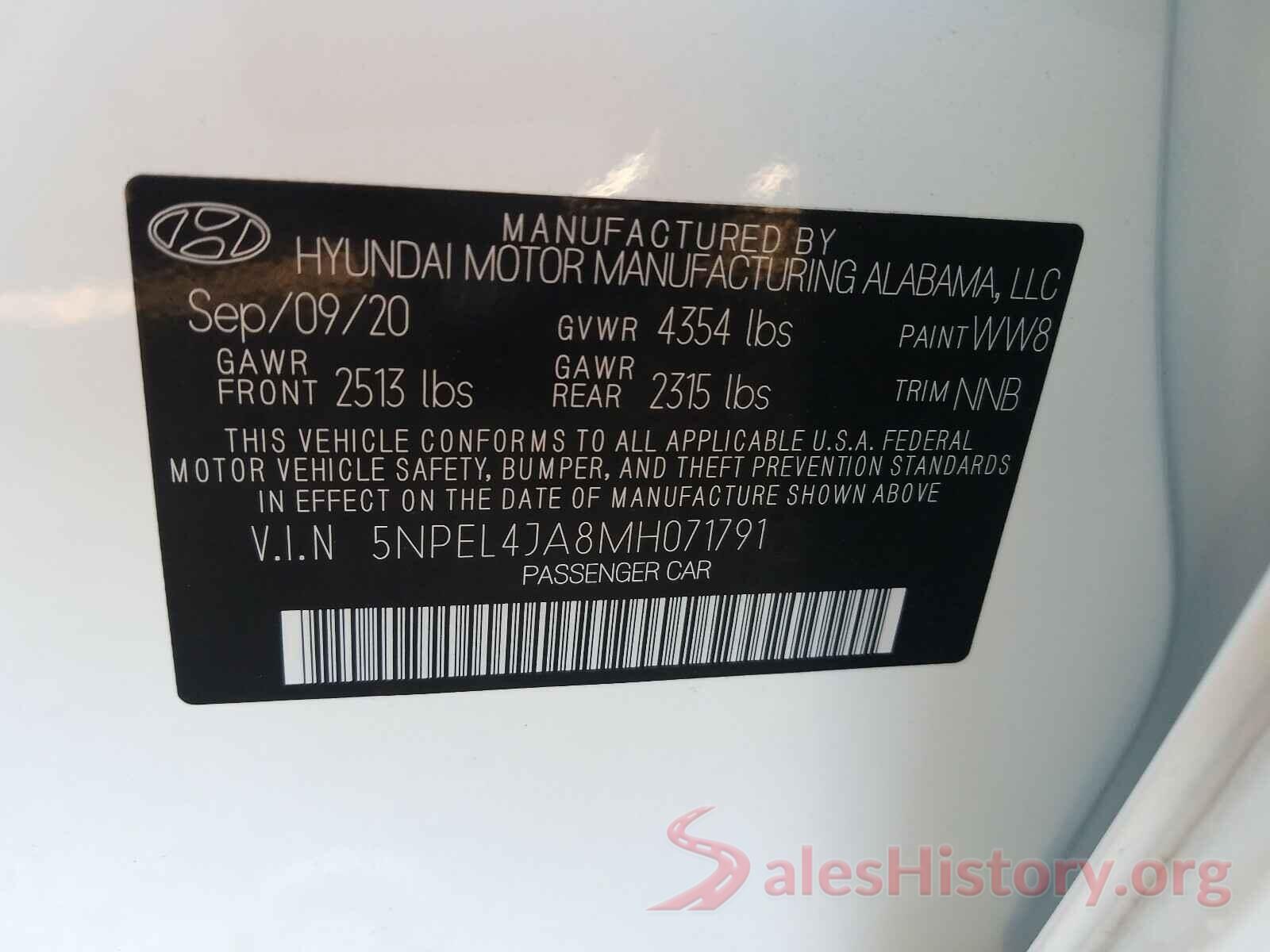 5NPEL4JA8MH071791 2021 HYUNDAI SONATA