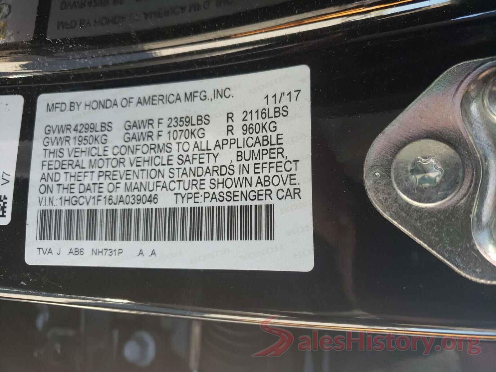 1HGCV1F16JA039046 2018 HONDA ACCORD