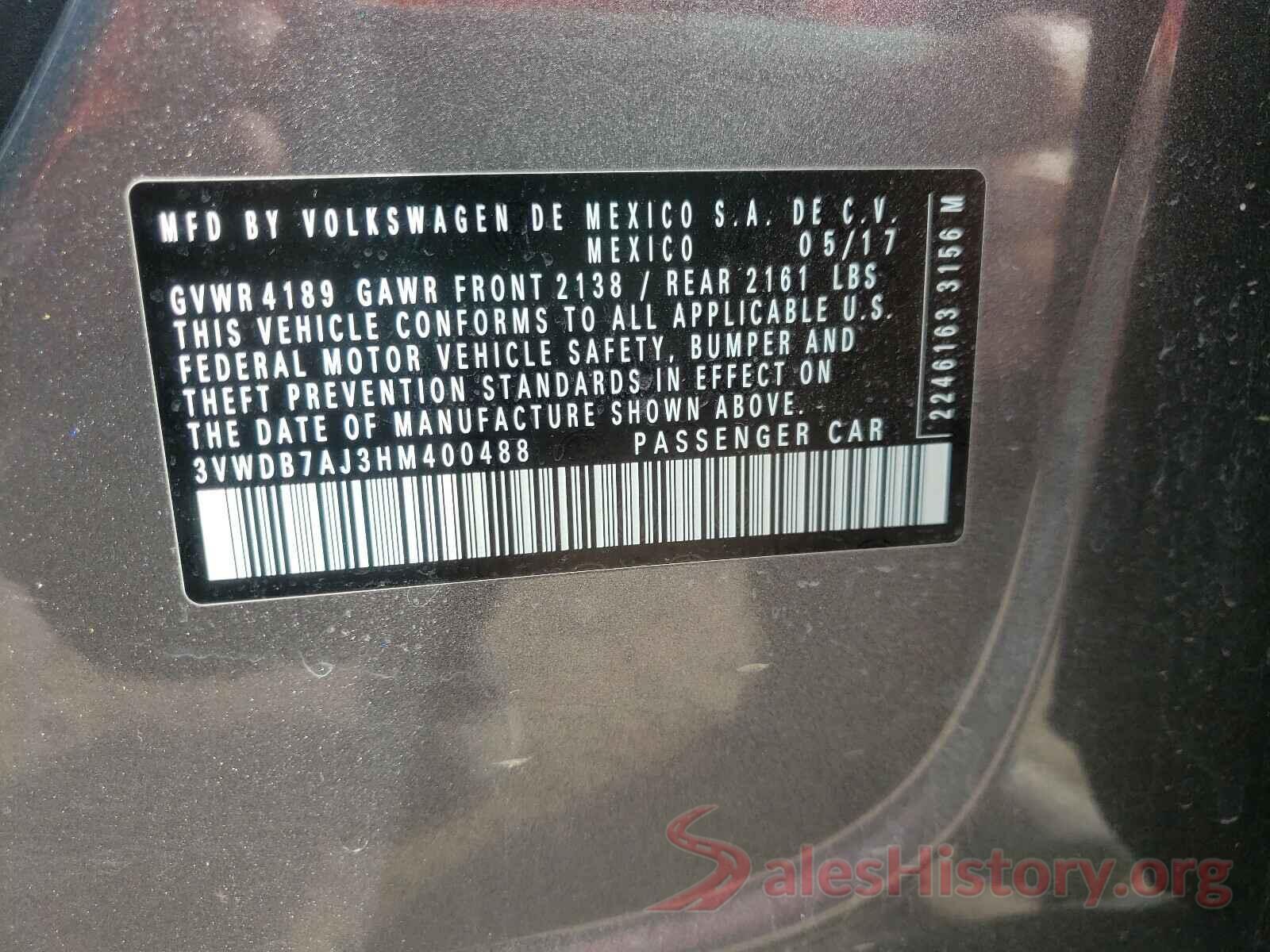 3VWDB7AJ3HM400488 2017 VOLKSWAGEN JETTA