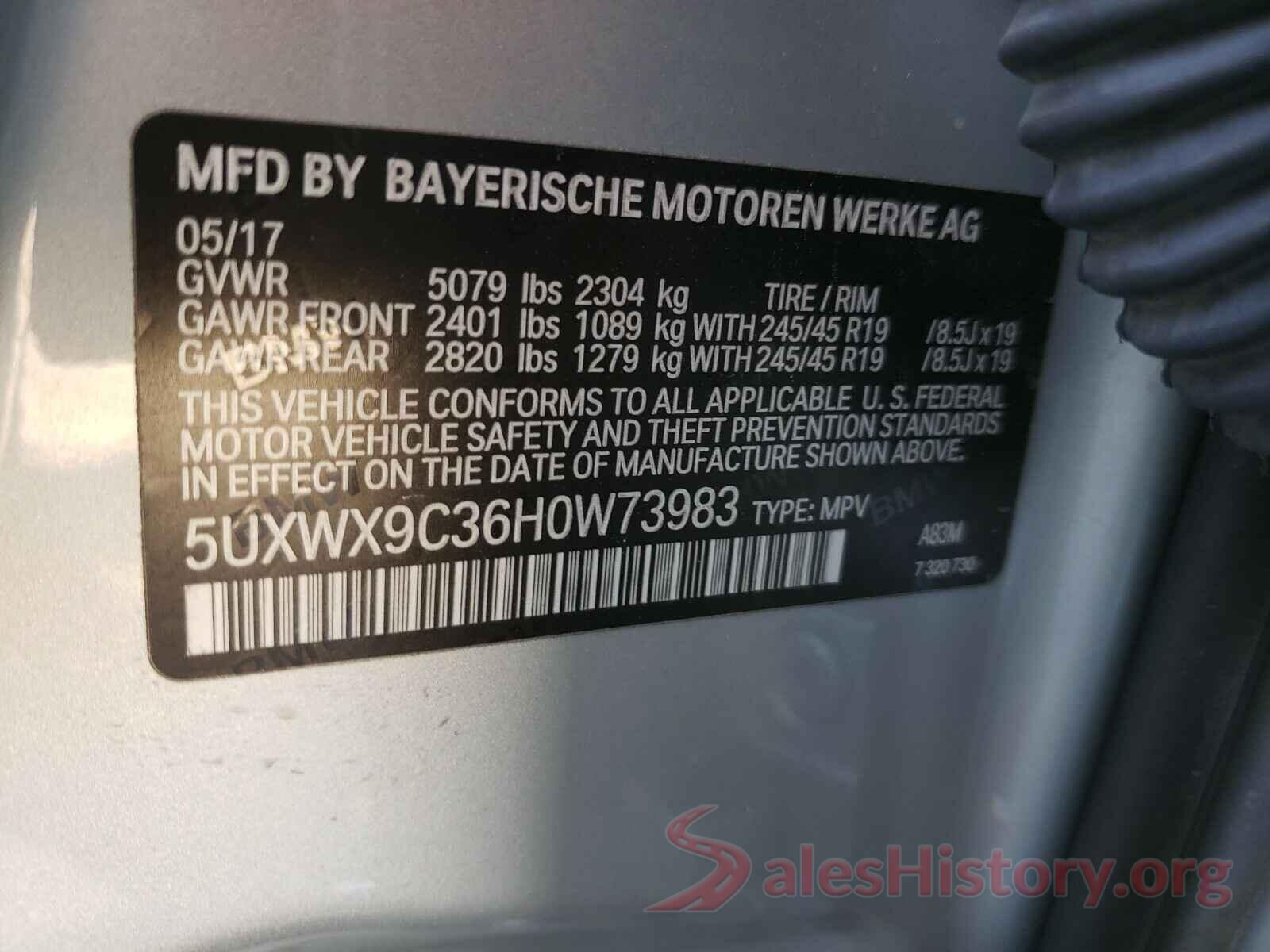 5UXWX9C36H0W73983 2017 BMW X3