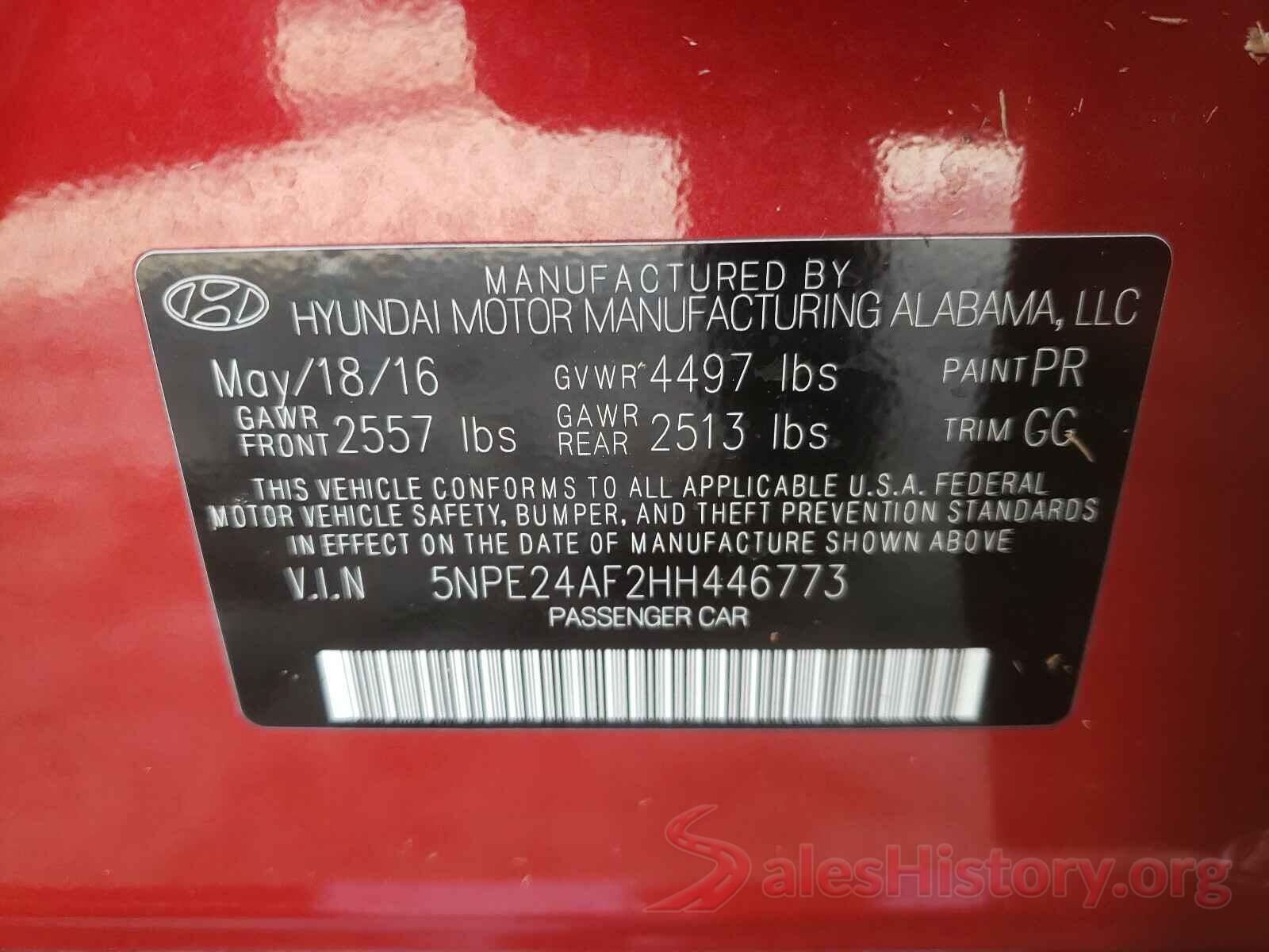 5NPE24AF2HH446773 2017 HYUNDAI SONATA