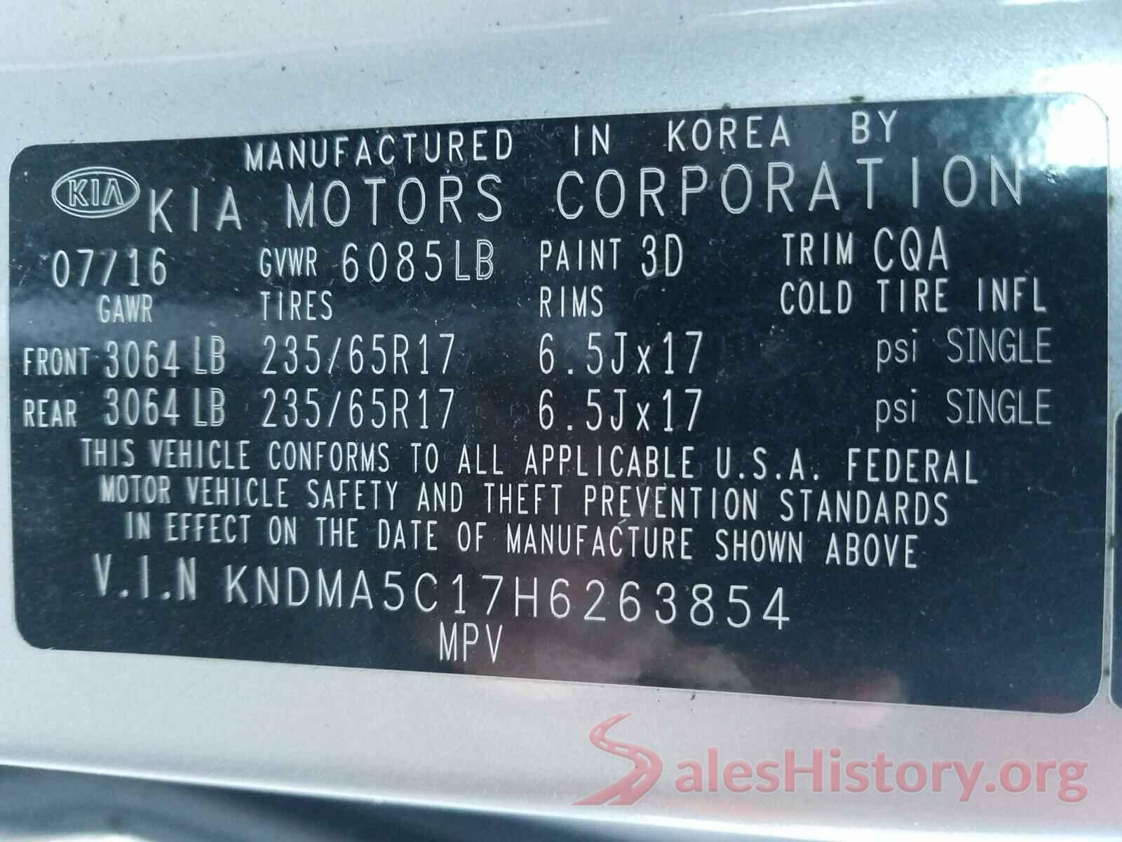 KNDMA5C17H6263854 2017 KIA SEDONA