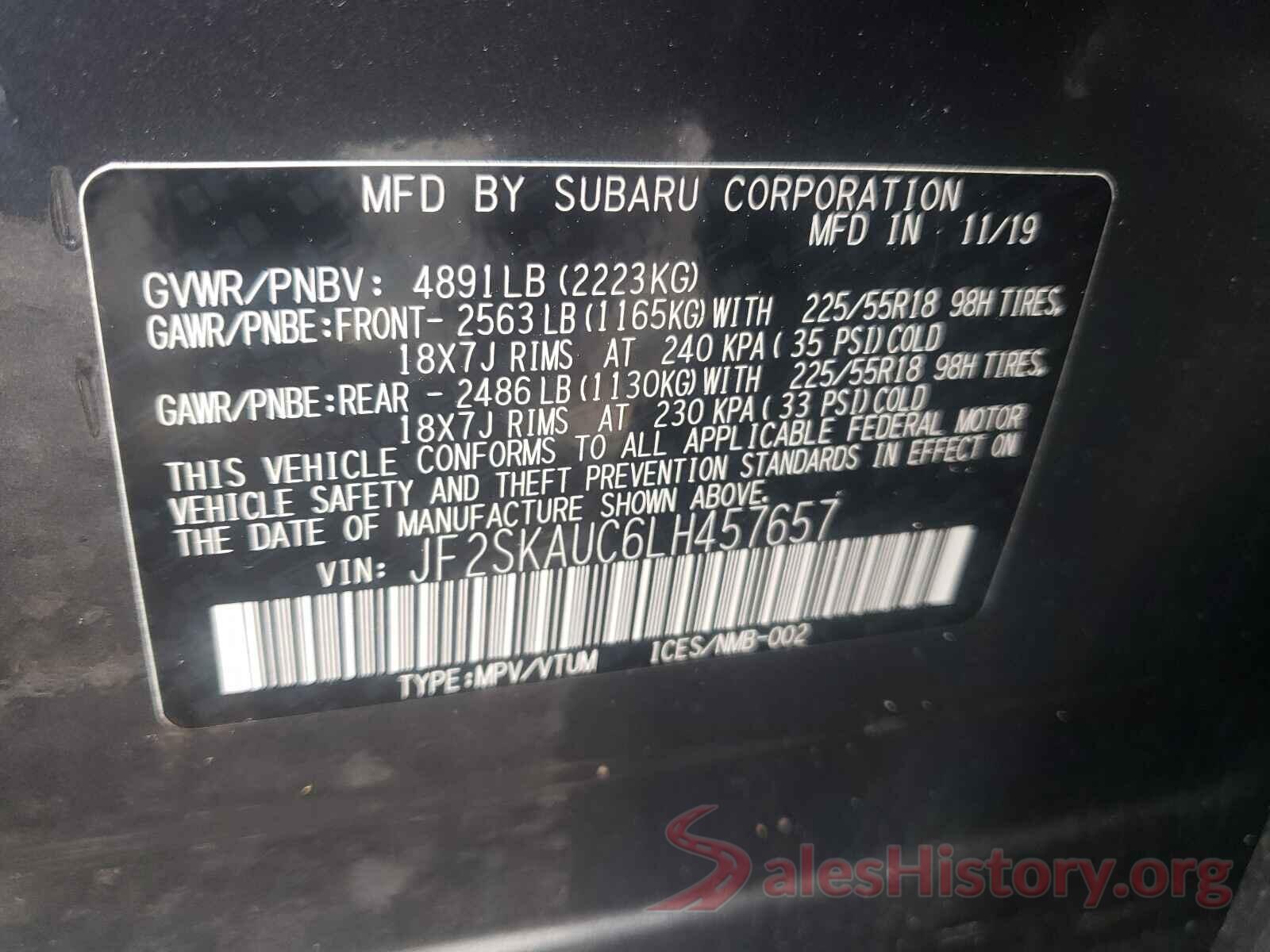 JF2SKAUC6LH457657 2020 SUBARU FORESTER