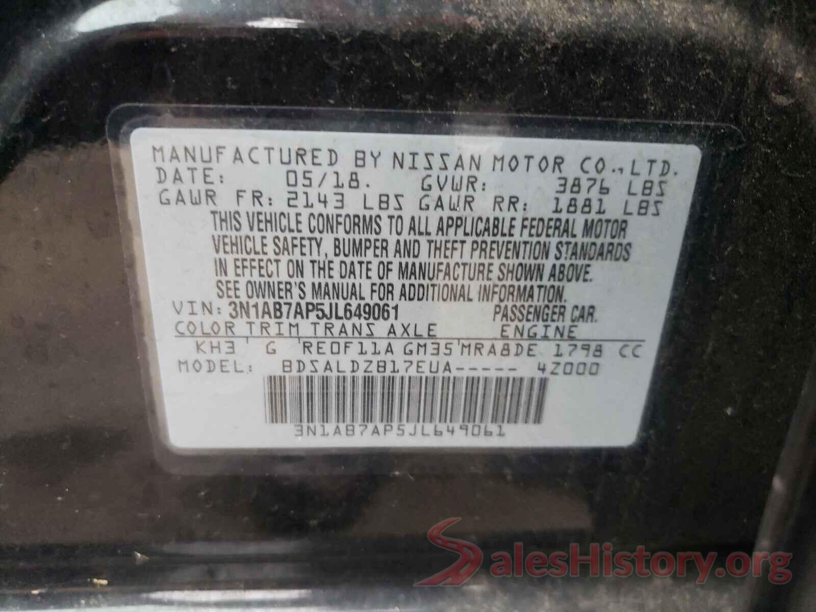 3N1AB7AP5JL649061 2018 NISSAN SENTRA