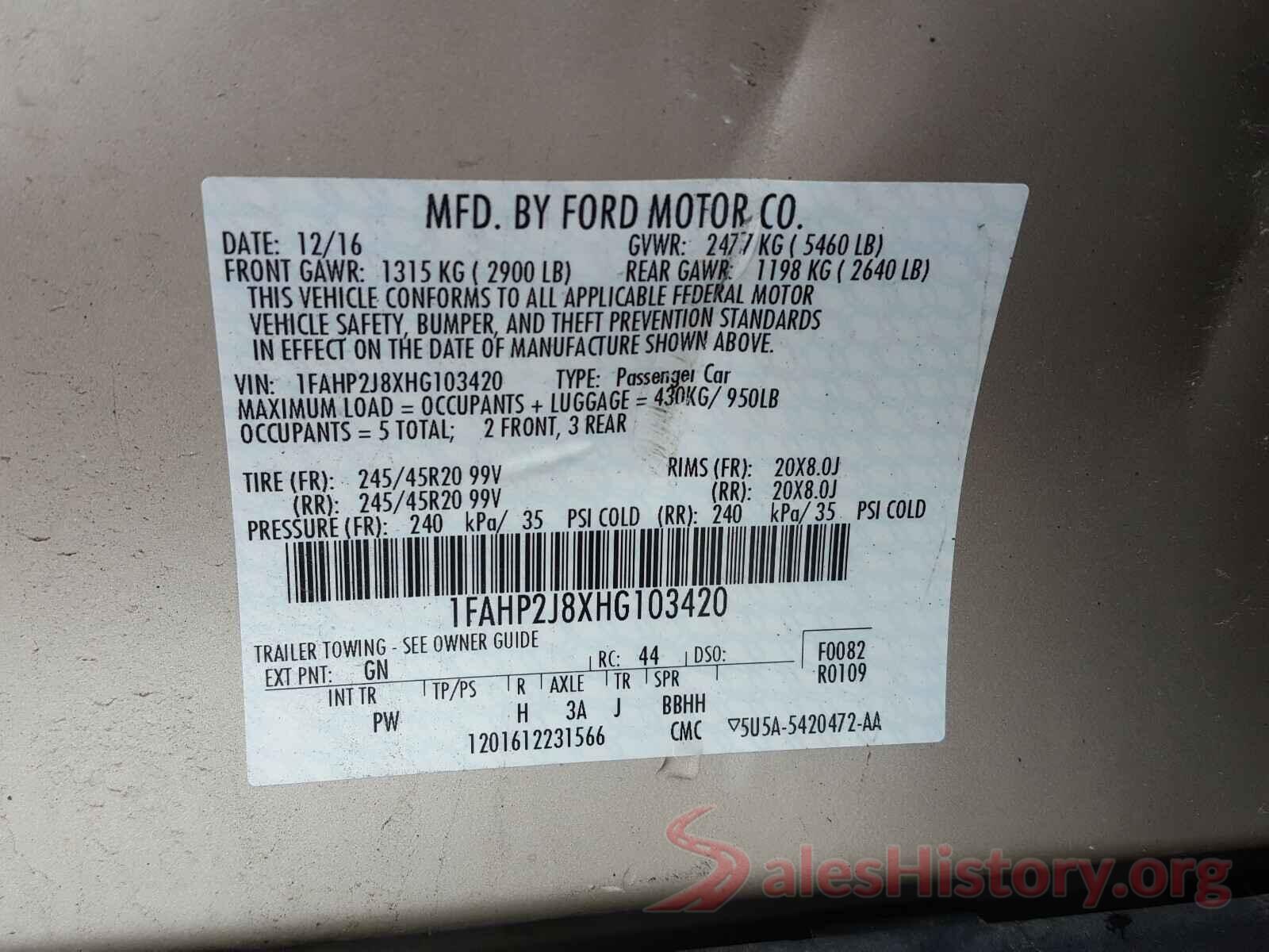 1FAHP2J8XHG103420 2017 FORD TAURUS