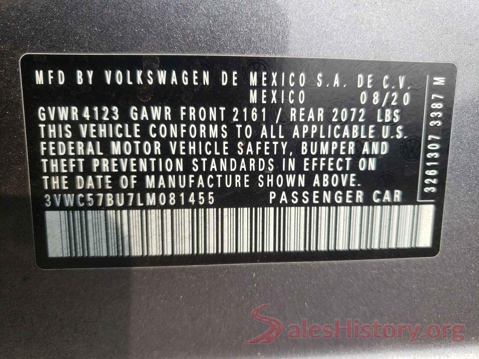 3VWC57BU7LM081455 2020 VOLKSWAGEN JETTA