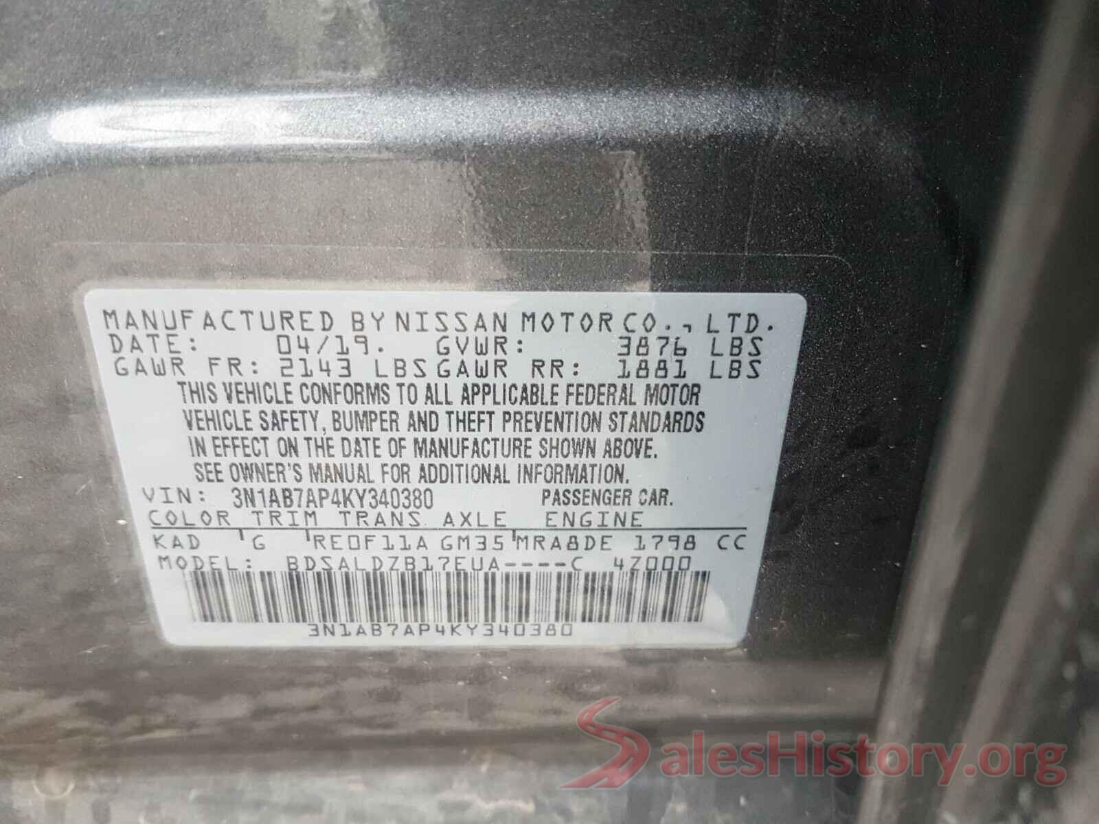 3N1AB7AP4KY340380 2019 NISSAN SENTRA