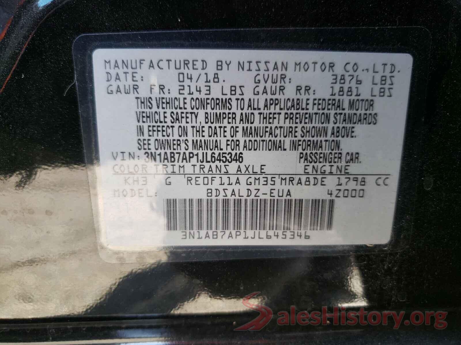 3N1AB7AP1JL645346 2018 NISSAN SENTRA