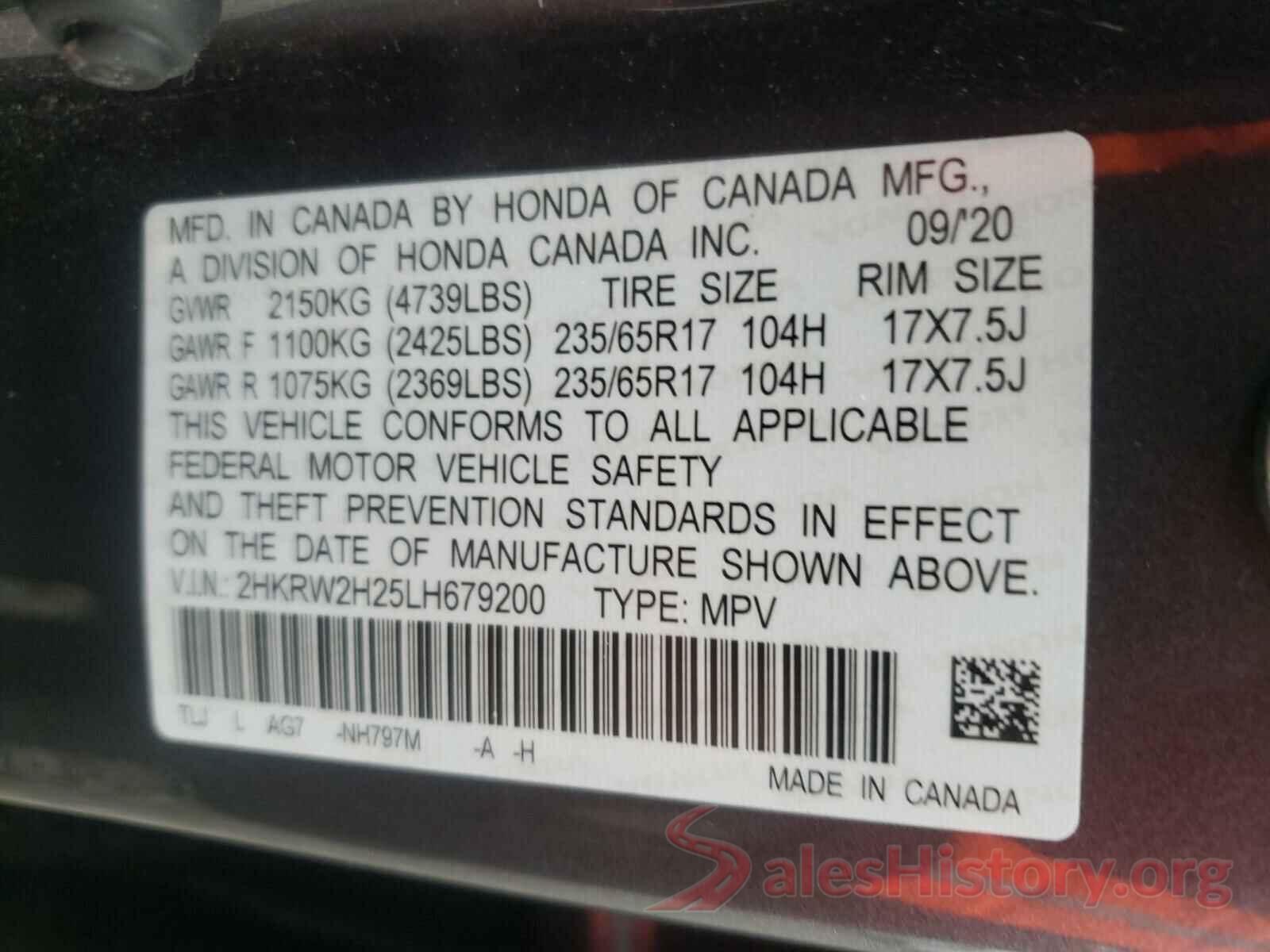 2HKRW2H25LH679200 2020 HONDA CRV