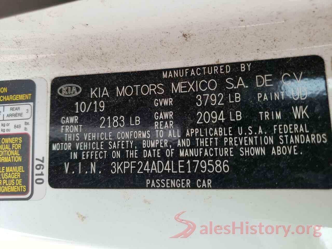 3KPF24AD4LE179586 2020 KIA FORTE