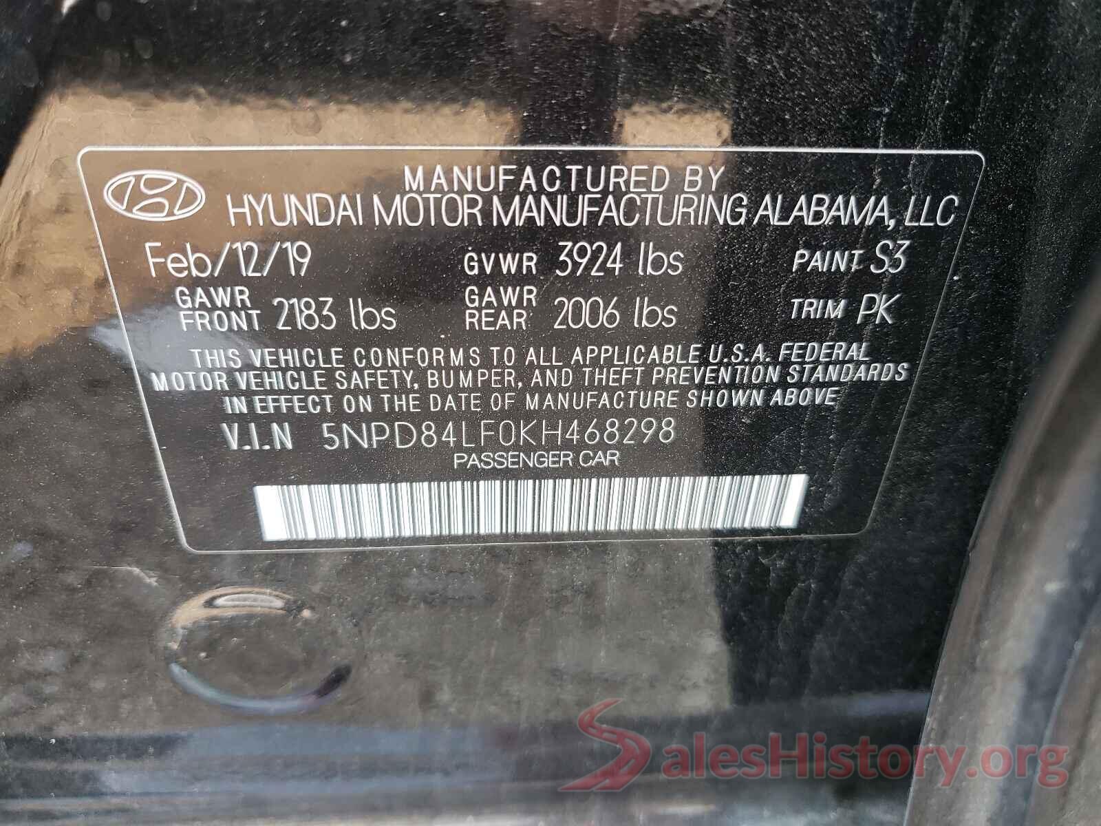 5NPD84LF0KH468298 2019 HYUNDAI ELANTRA